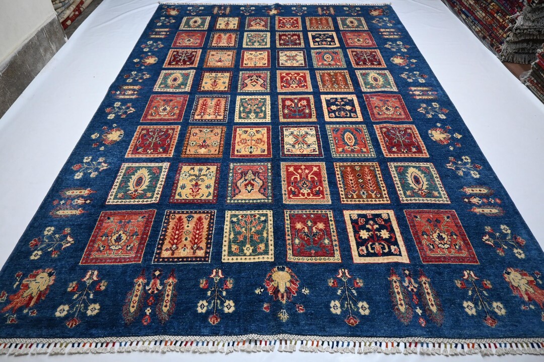 Stunning Afghan Blue 7x10 Turkish Ayena Handmade Wool Tribal Geometric Area Rug