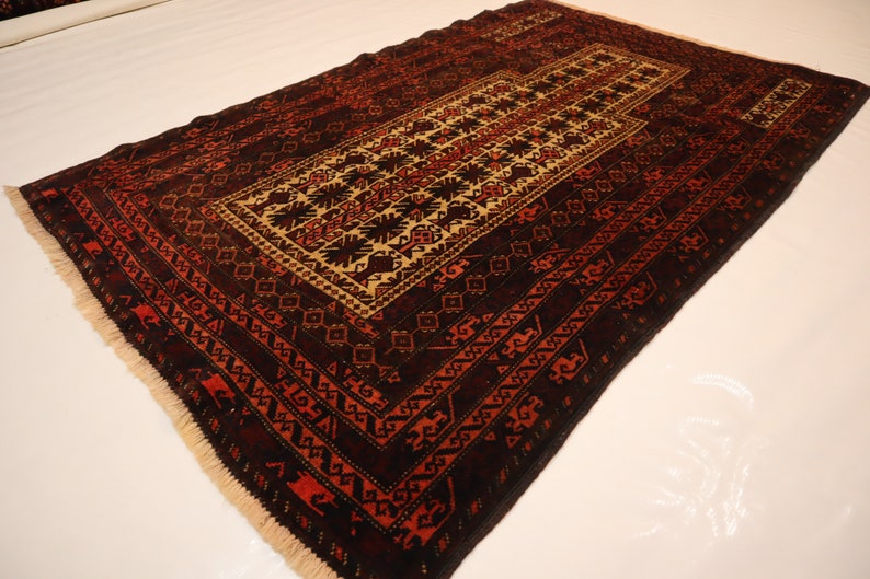 Vintage Handmade Afghan Wool Prayer Rug - Soft Pile Turkmen Tribal Area Carpet