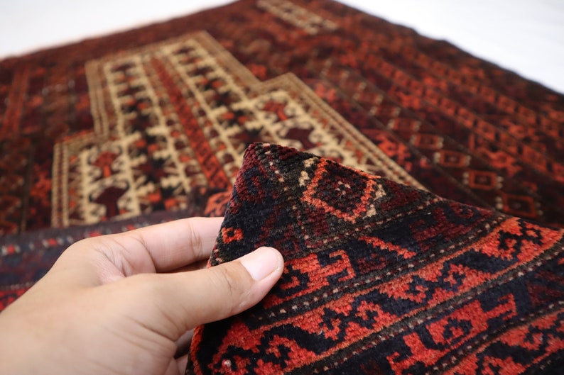 Vintage Handmade Afghan Wool Prayer Rug - Soft Pile Turkmen Tribal Area Carpet