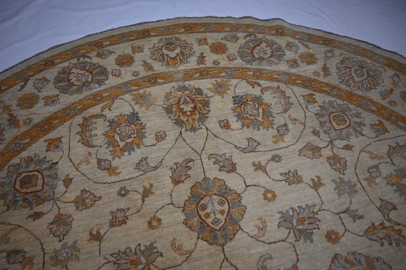 Luxury 9x9 ft Hand-Knotted Turkmen Zeigler Oushak Wool Rug Beige Natural Dyes