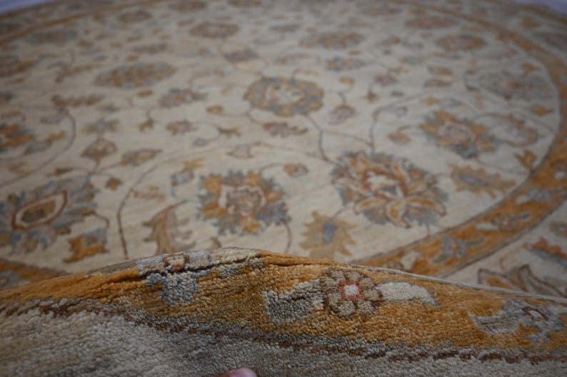 Luxury 9x9 ft Hand-Knotted Turkmen Zeigler Oushak Wool Rug Beige Natural Dyes