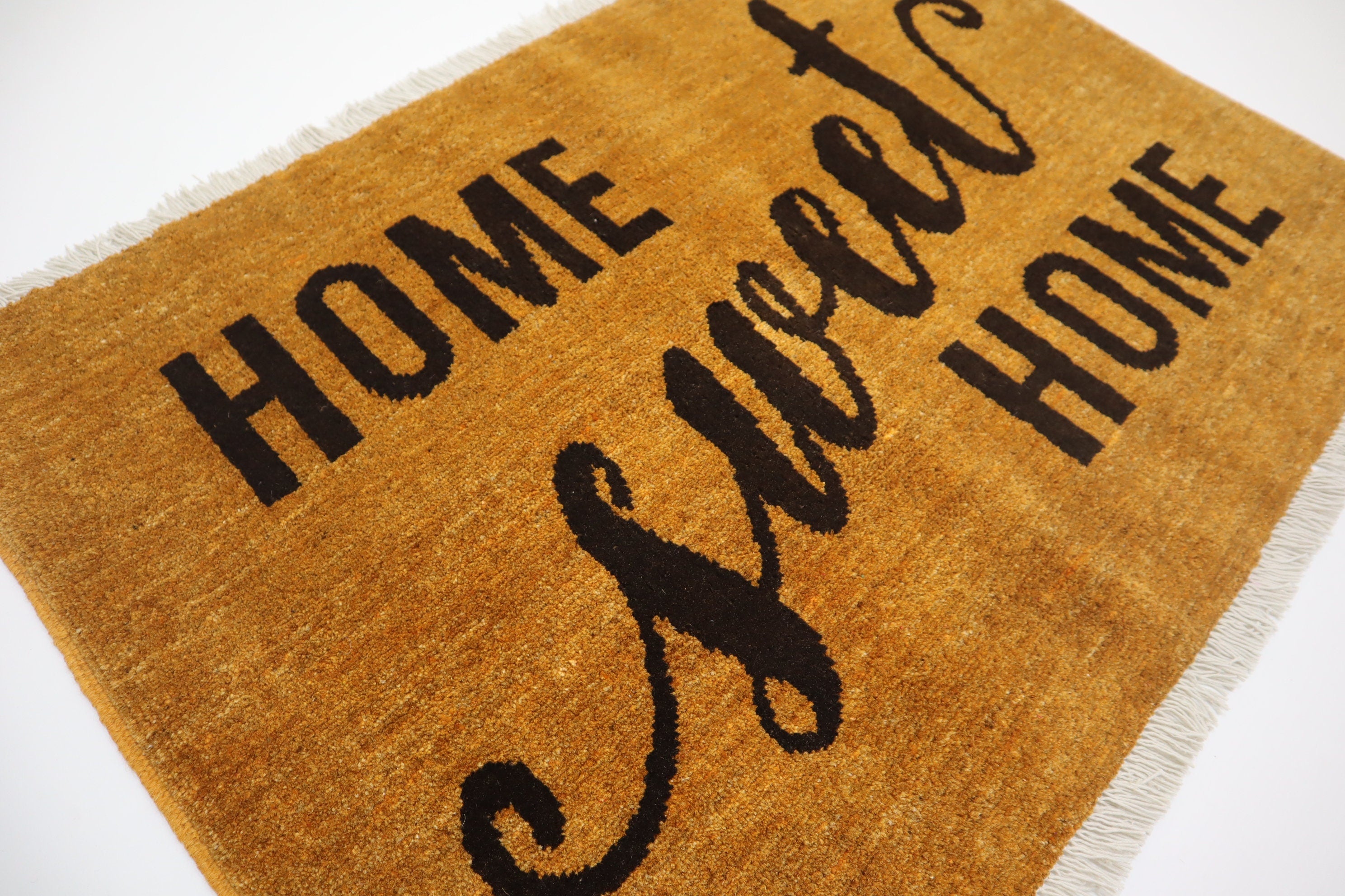 Luxurious Hand-Knotted Afghan Wool 'Home Sweet Home' Welcome Doormat Rug