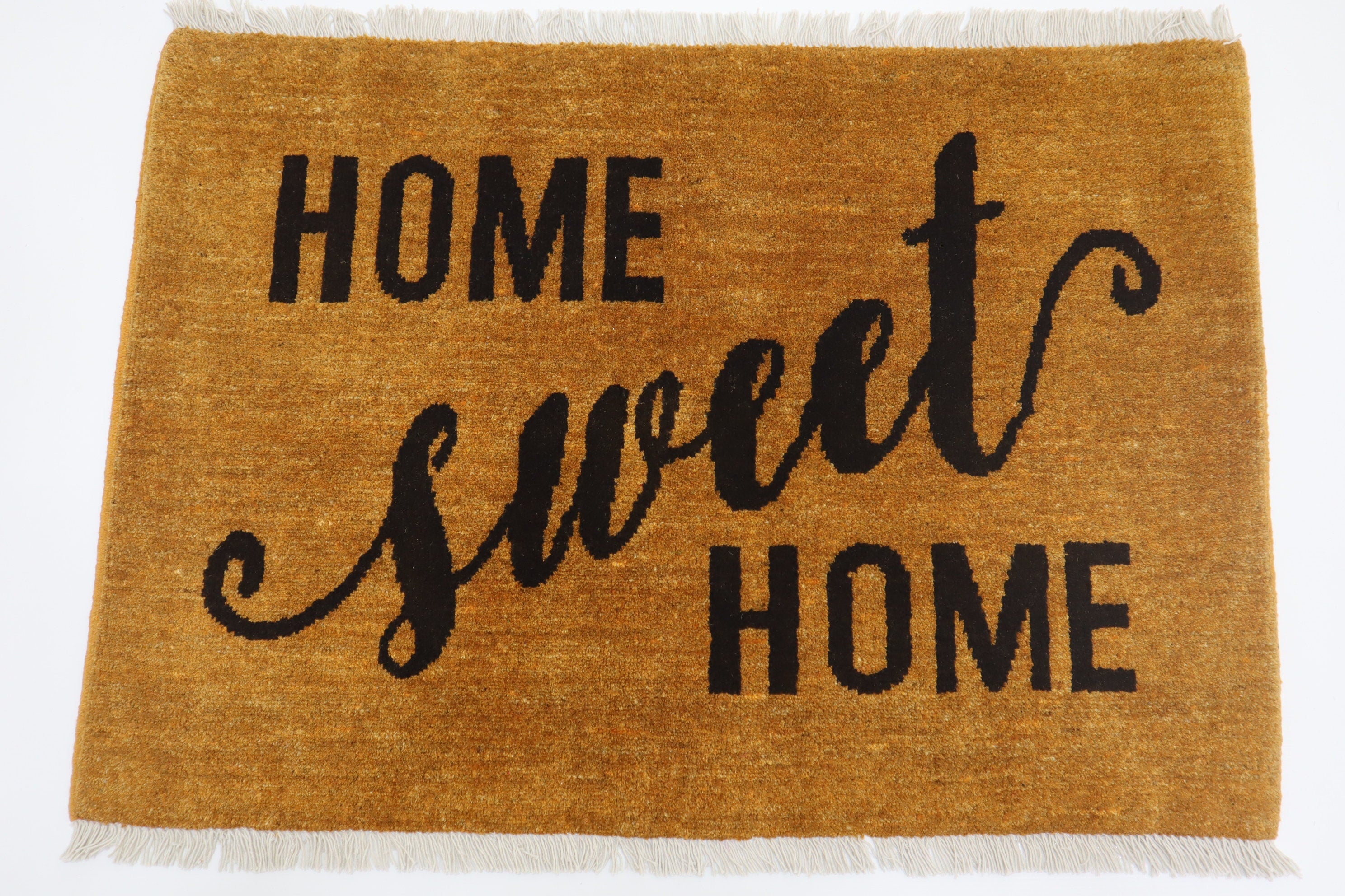 Luxurious Hand-Knotted Afghan Wool 'Home Sweet Home' Welcome Doormat Rug