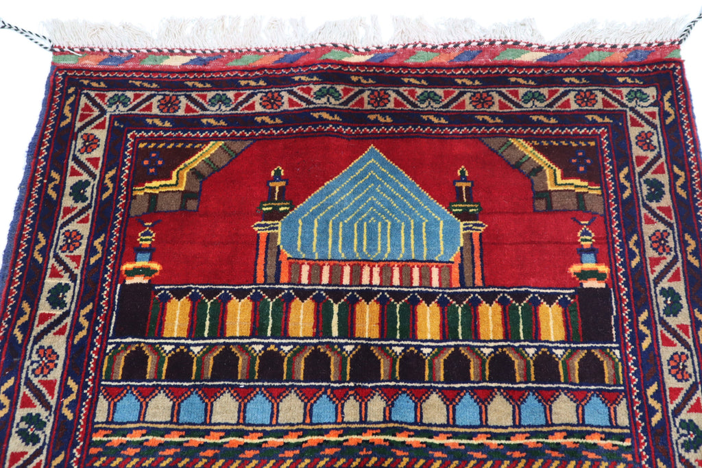 Handmade Wool Afghan Prayer Rug, 2'9x4'4 ft, High Pile Oriental Turkmen Design