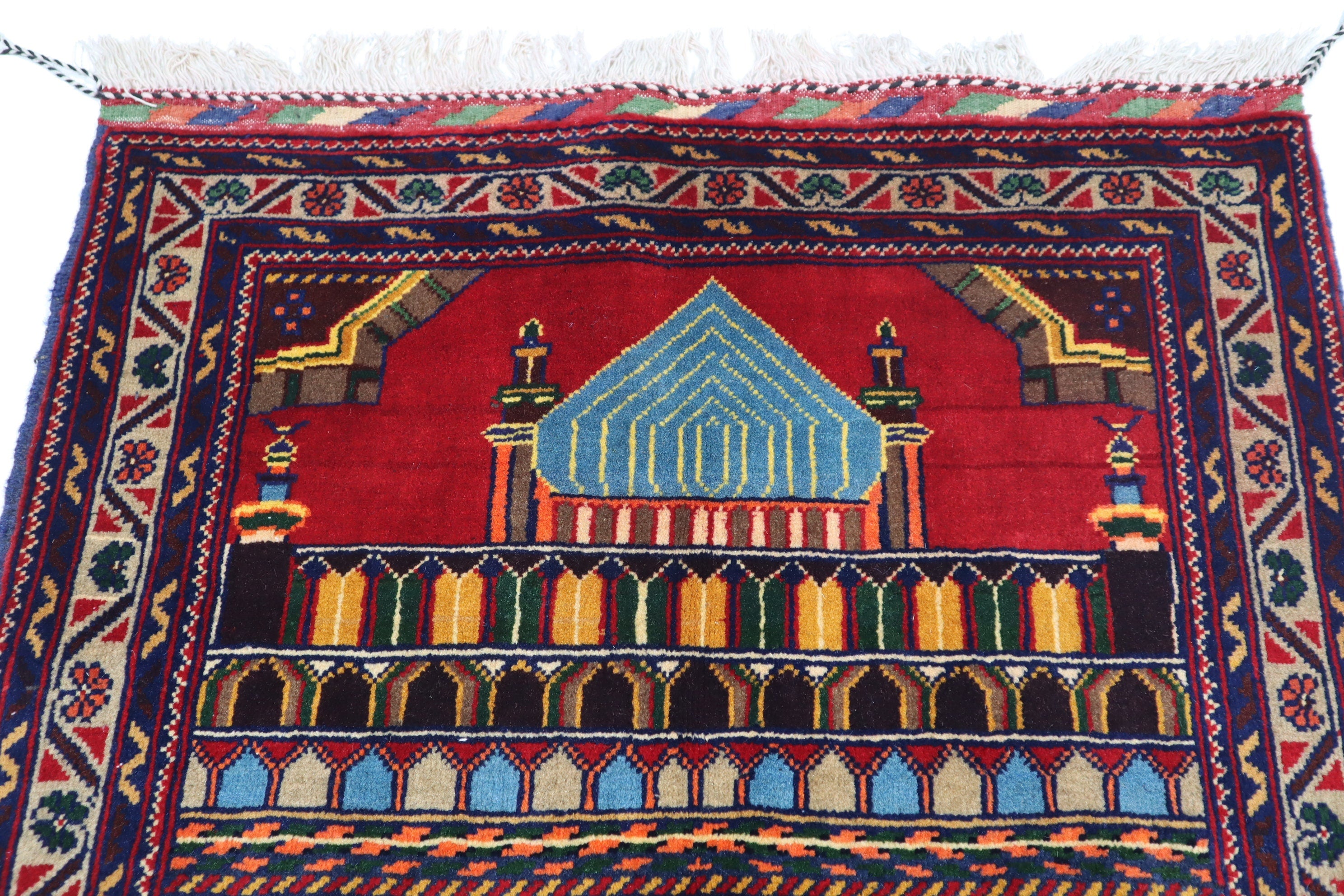 Handmade Wool Afghan Prayer Rug, 2'9x4'4 ft, High Pile Oriental Turkmen Design