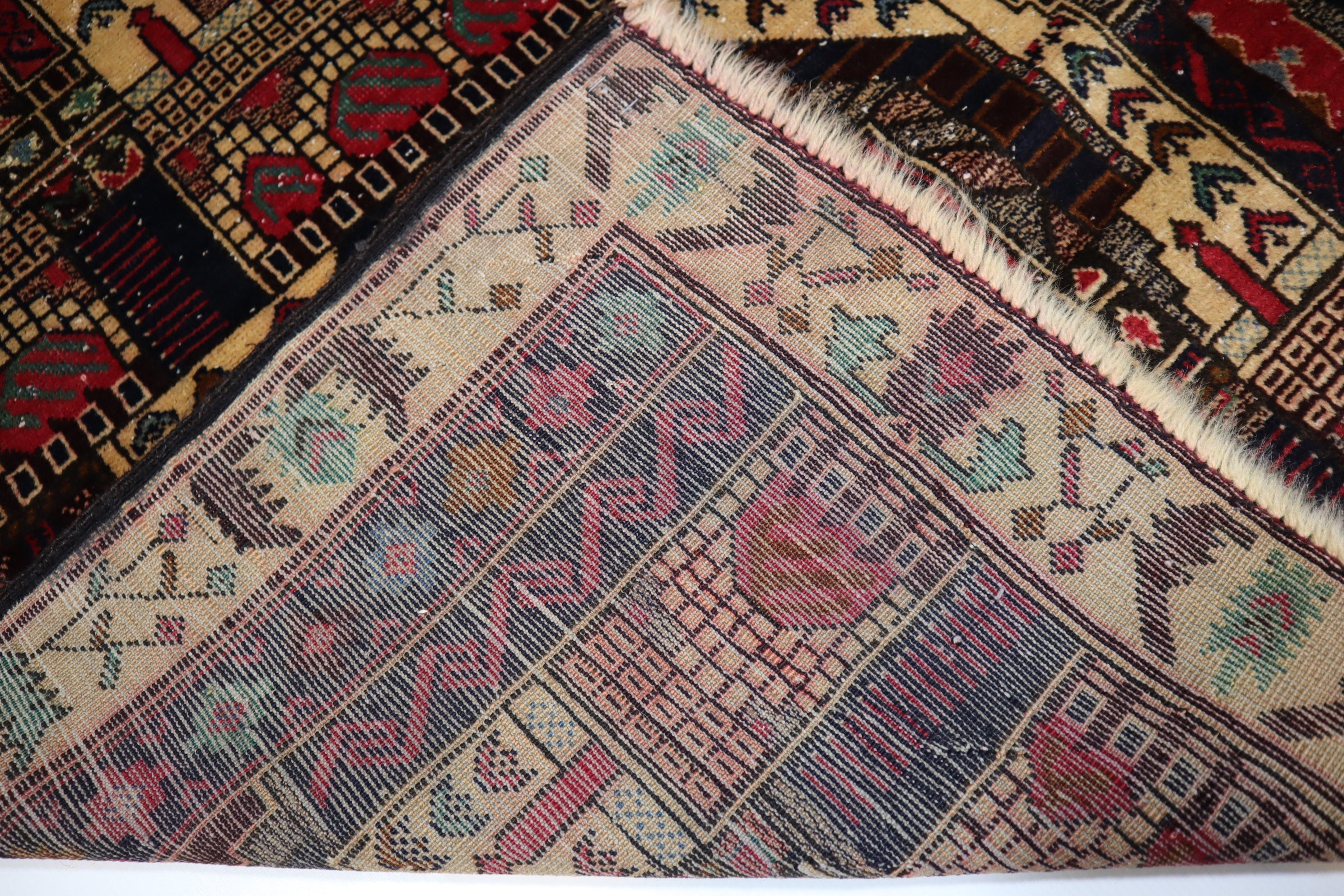 Vintage Afghan Handmade Wool Area Rug, Beige Prayer Design, Oriental Turkmen Style