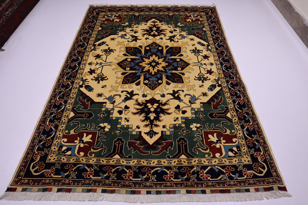 Heriz Wool Area Rug 5'6"x8'1", Handmade Geometric Turkish Afghan Design