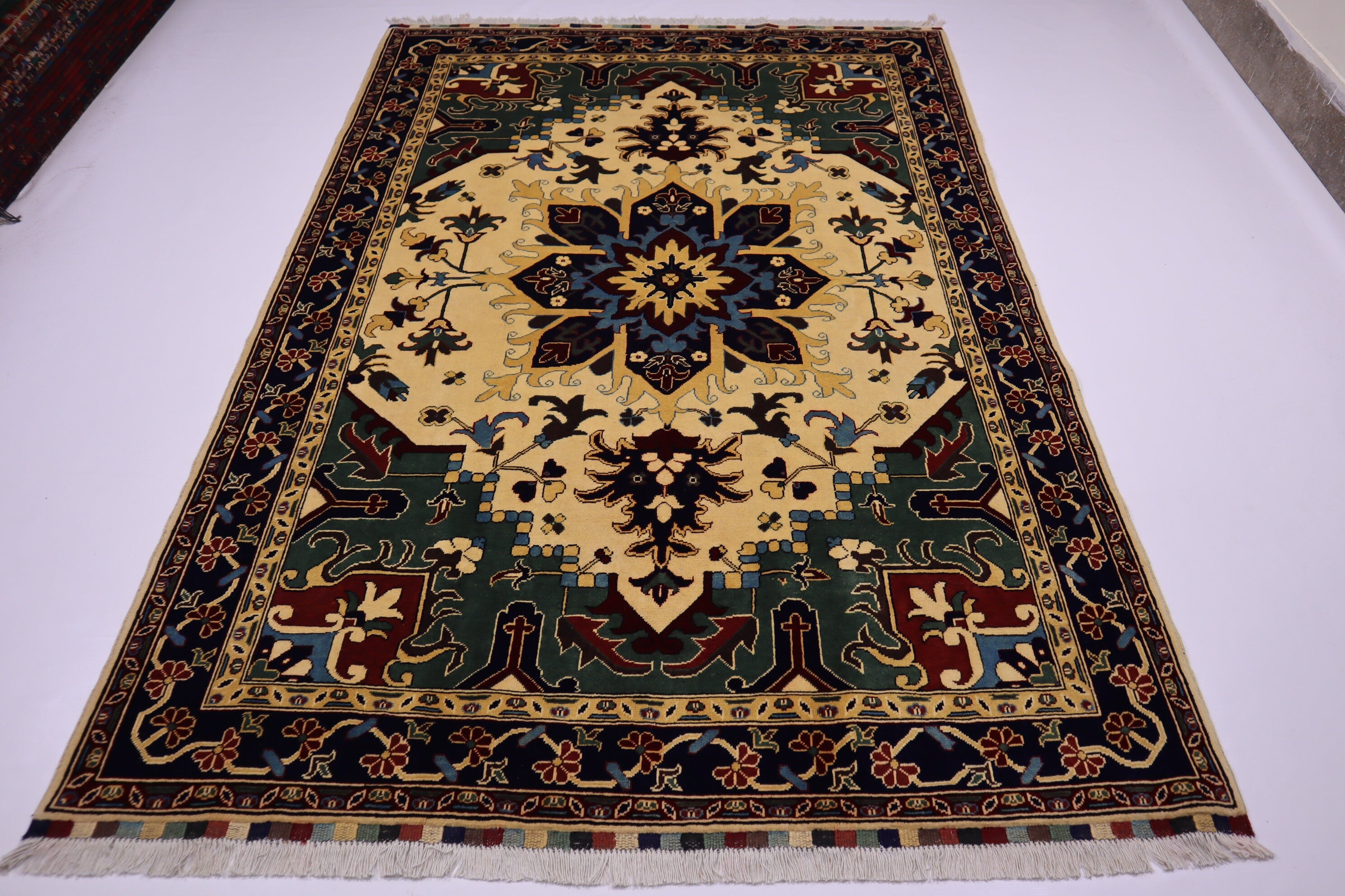 Heriz Wool Area Rug 5'6"x8'1", Handmade Geometric Turkish Afghan Design