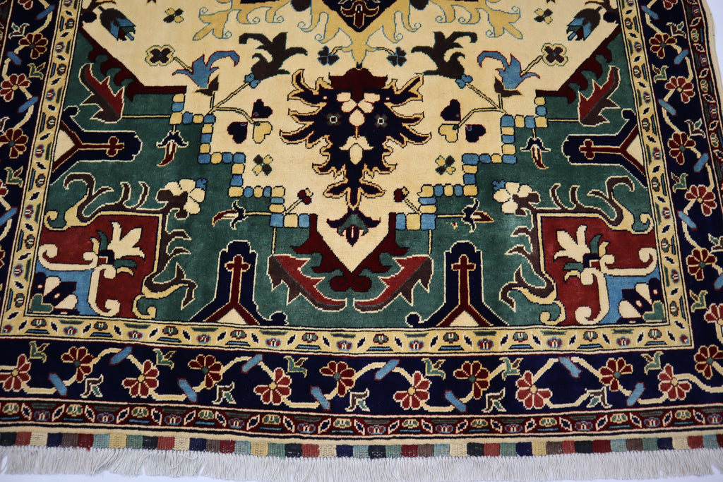 Heriz Wool Area Rug 5'6"x8'1", Handmade Geometric Turkish Afghan Design