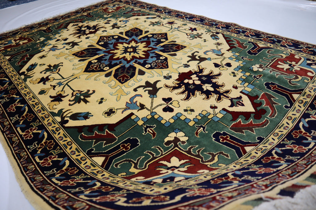 Heriz Wool Area Rug 5'6"x8'1", Handmade Geometric Turkish Afghan Design