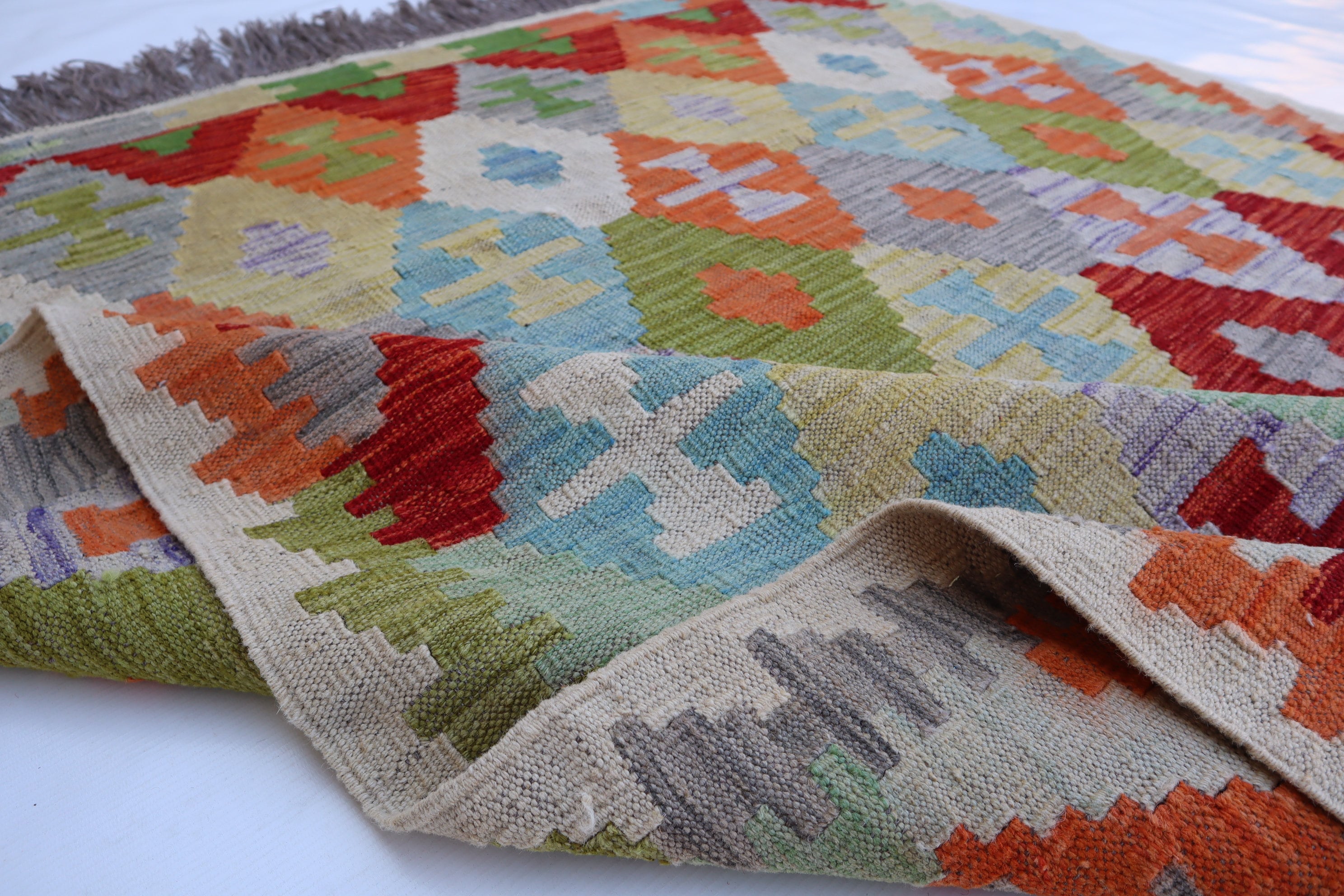 Vibrant Multi-Color 5x7 Afghan Kilim Area Rug - Handmade Wool & Cotton