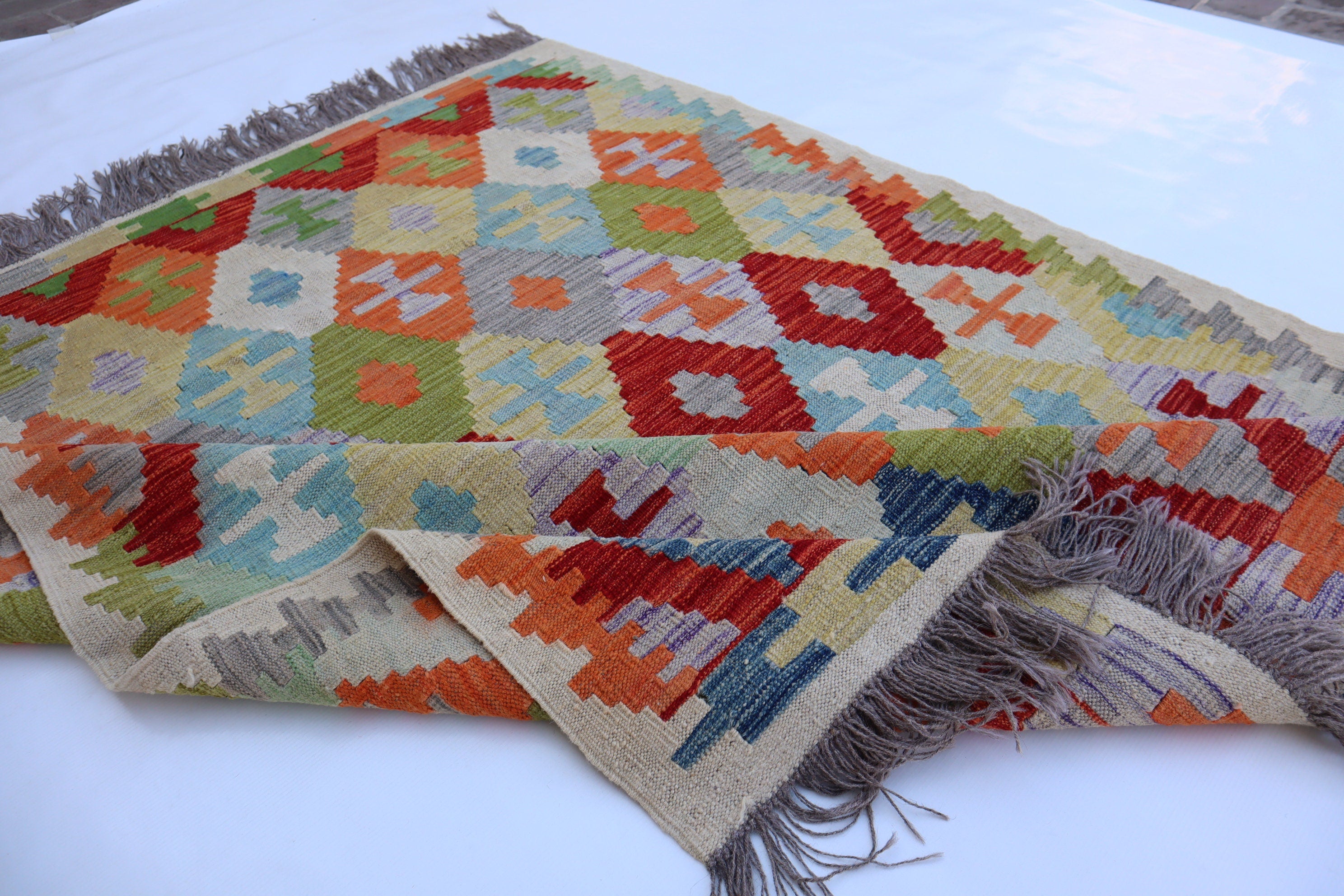 Vibrant Multi-Color 5x7 Afghan Kilim Area Rug - Handmade Wool & Cotton