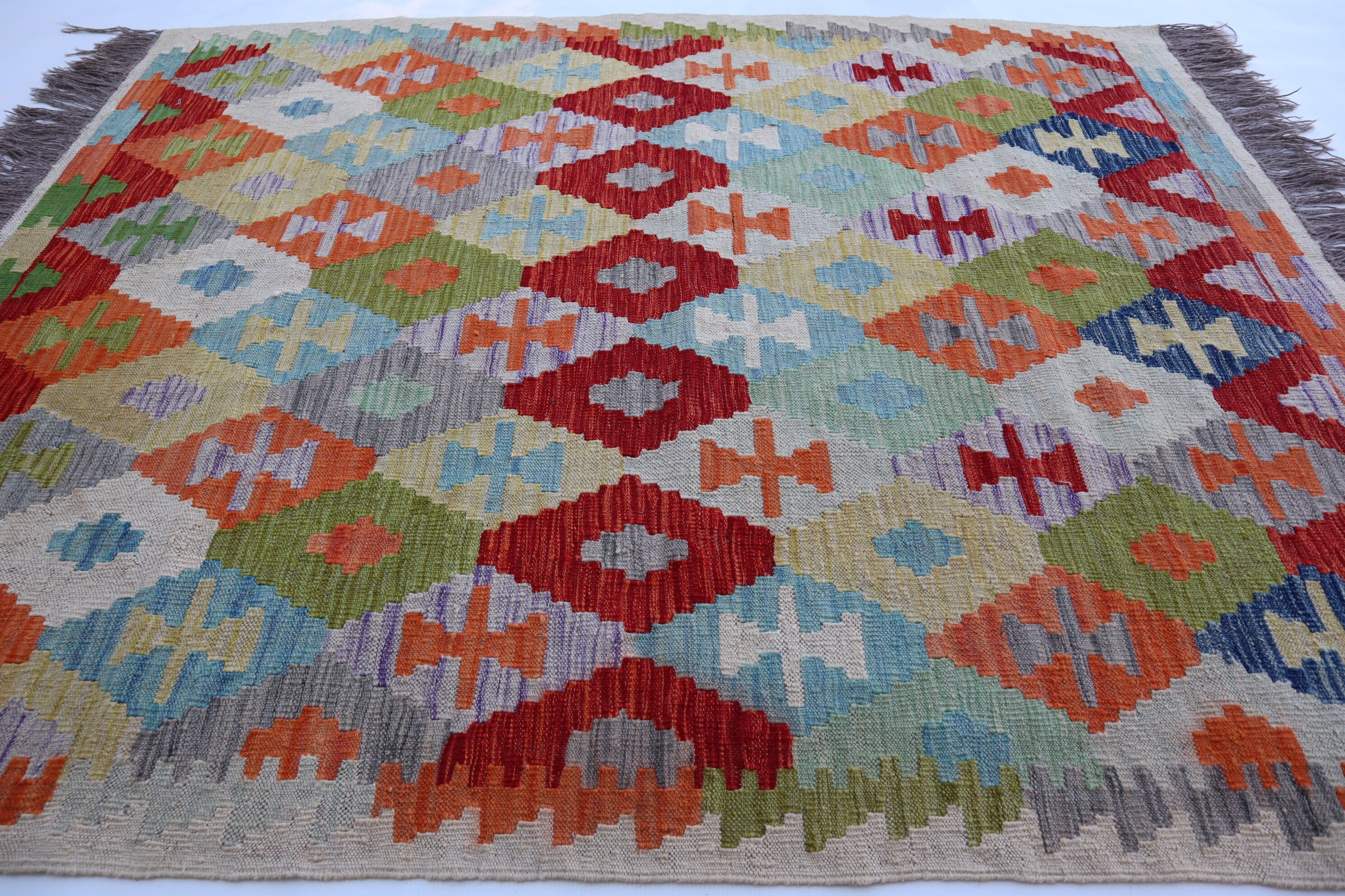 Vibrant Multi-Color 5x7 Afghan Kilim Area Rug - Handmade Wool & Cotton