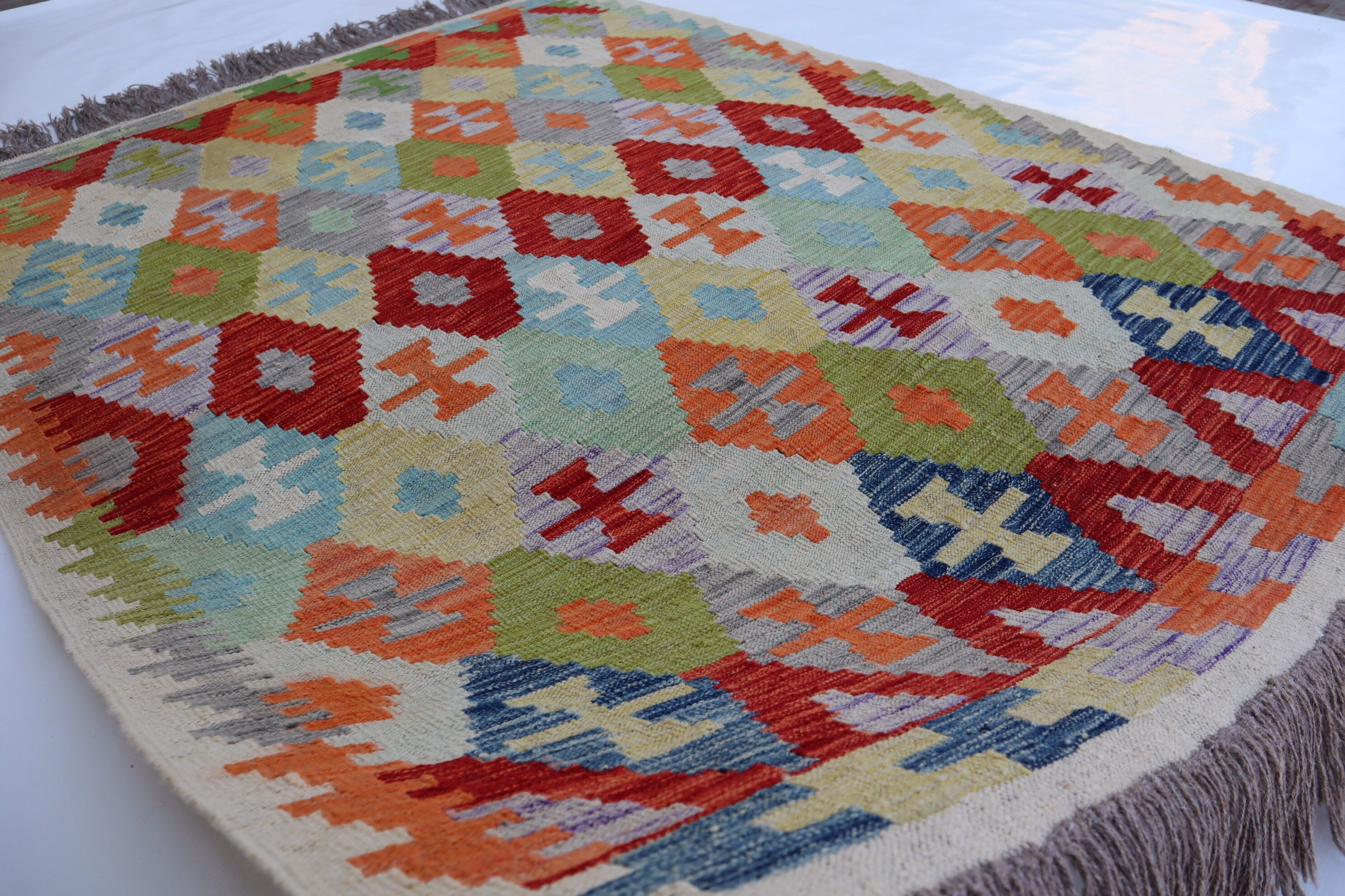Vibrant Multi-Color 5x7 Afghan Kilim Area Rug - Handmade Wool & Cotton