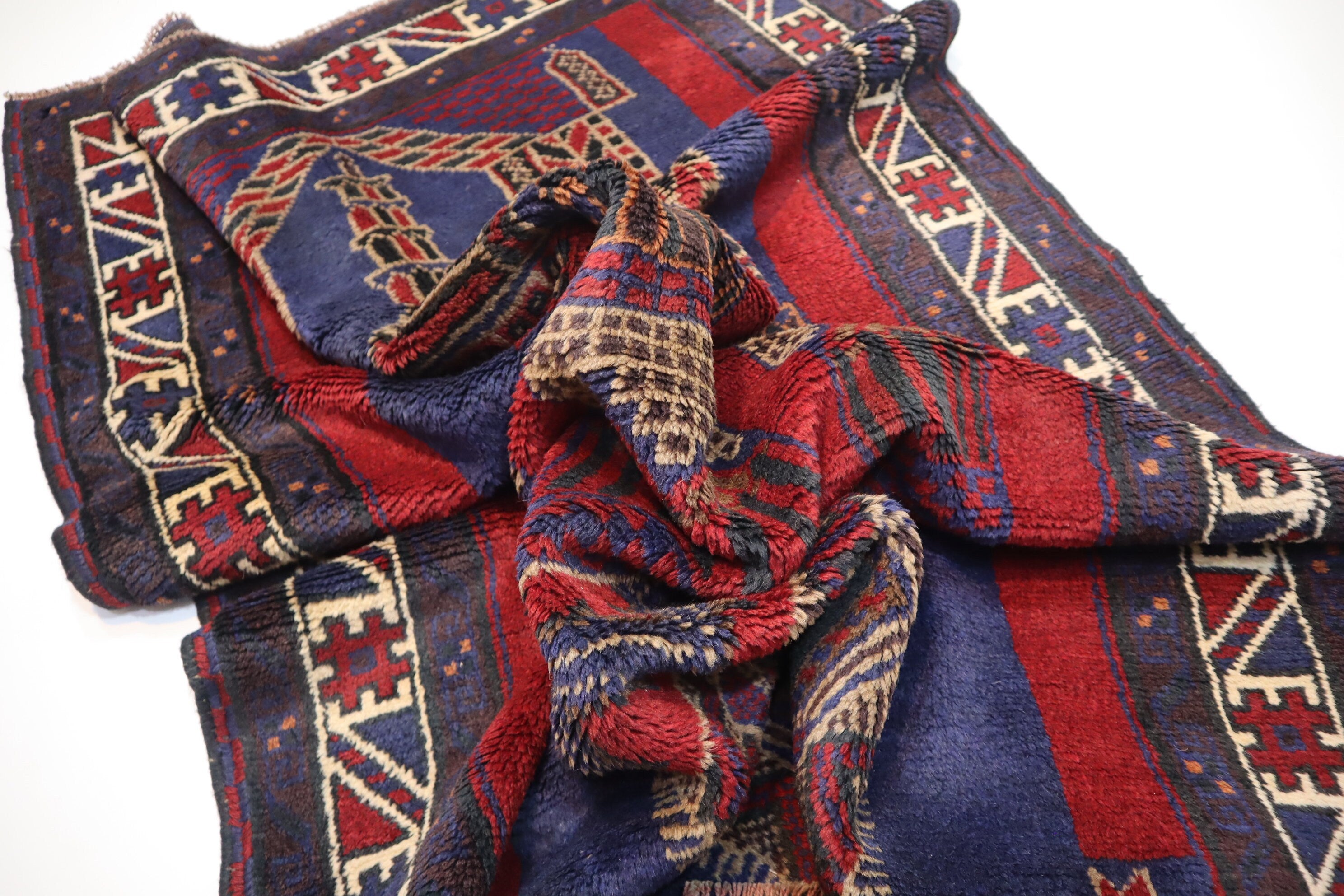 Authentic Large Antique 4'4x6'6 ft Afghan Handmade Wool Prayer Rug