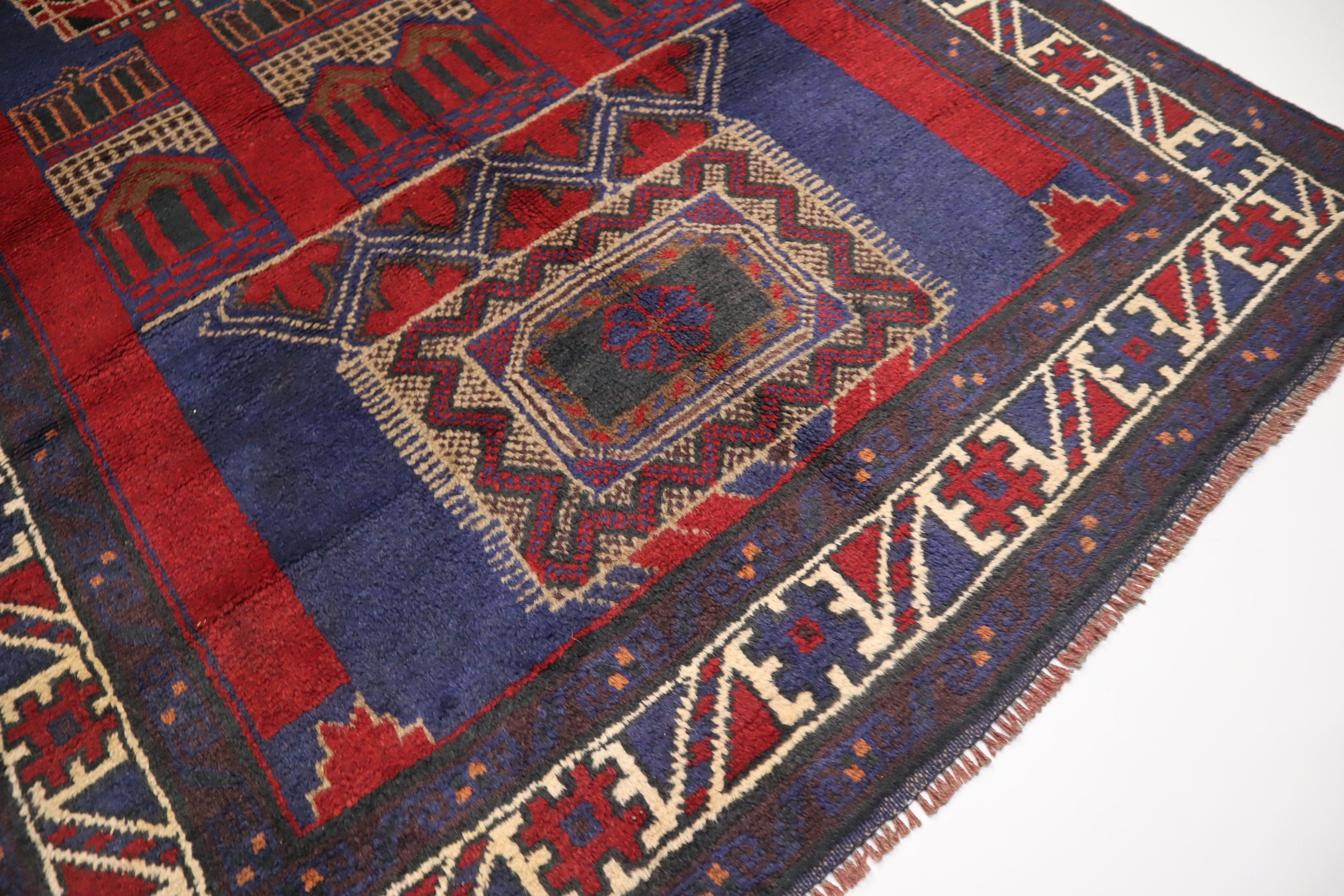 Authentic Large Antique 4'4x6'6 ft Afghan Handmade Wool Prayer Rug