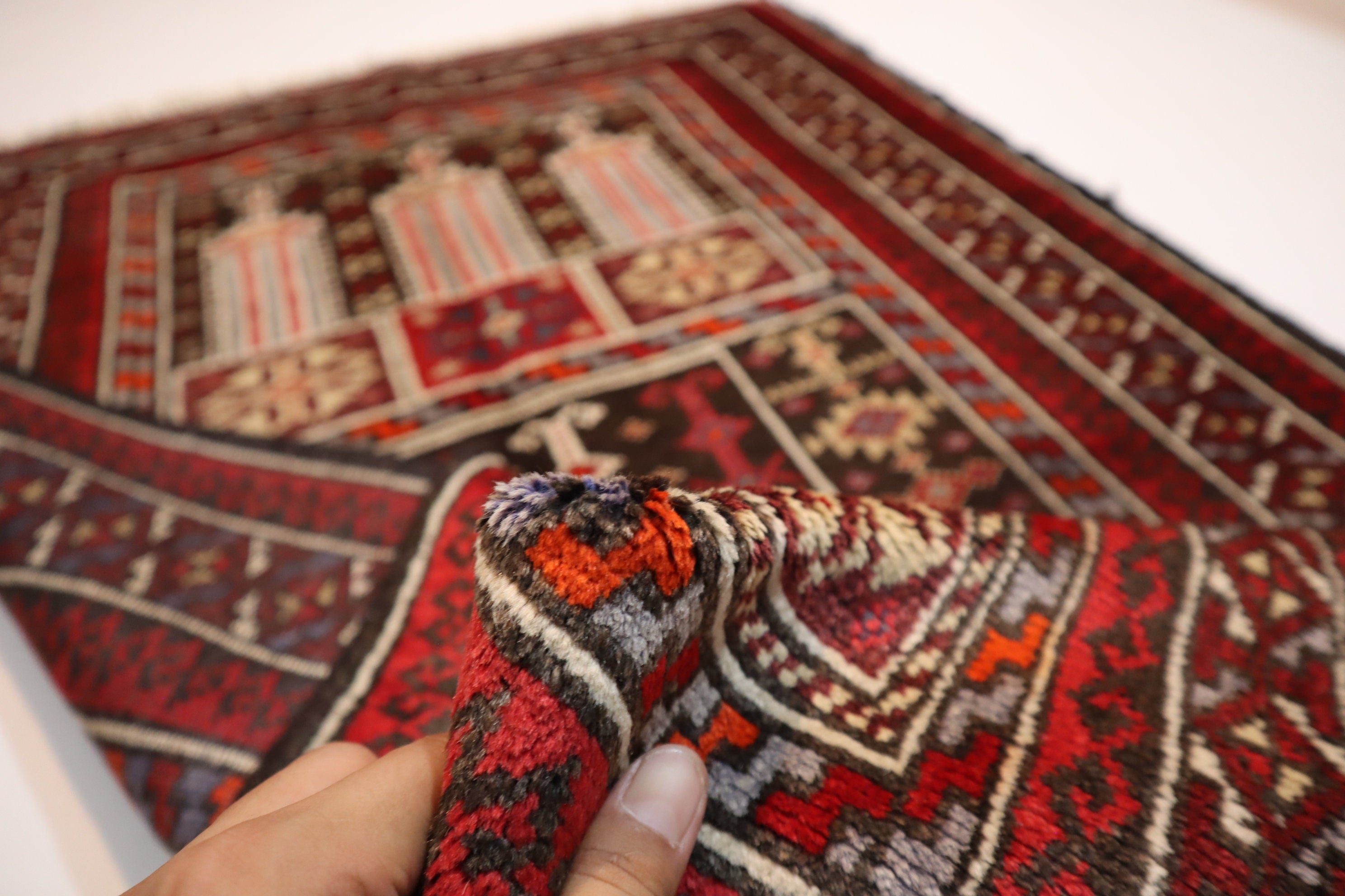 Vintage Afghan Prayer Rug 2'9x4'3 - Handmade Wool Turkmen Bukhara Carpet 1960s