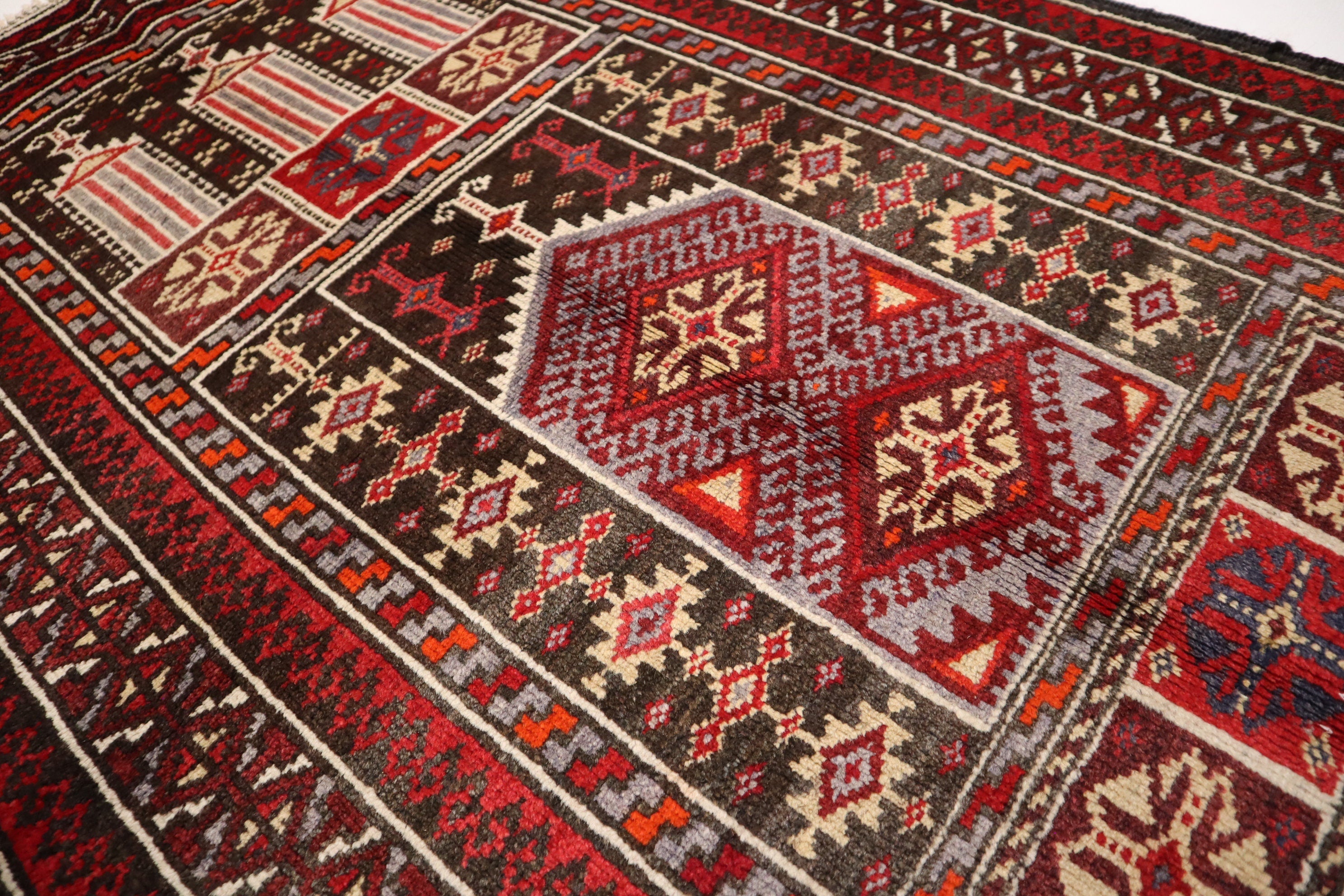 Vintage Afghan Prayer Rug 2'9x4'3 - Handmade Wool Turkmen Bukhara Carpet 1960s