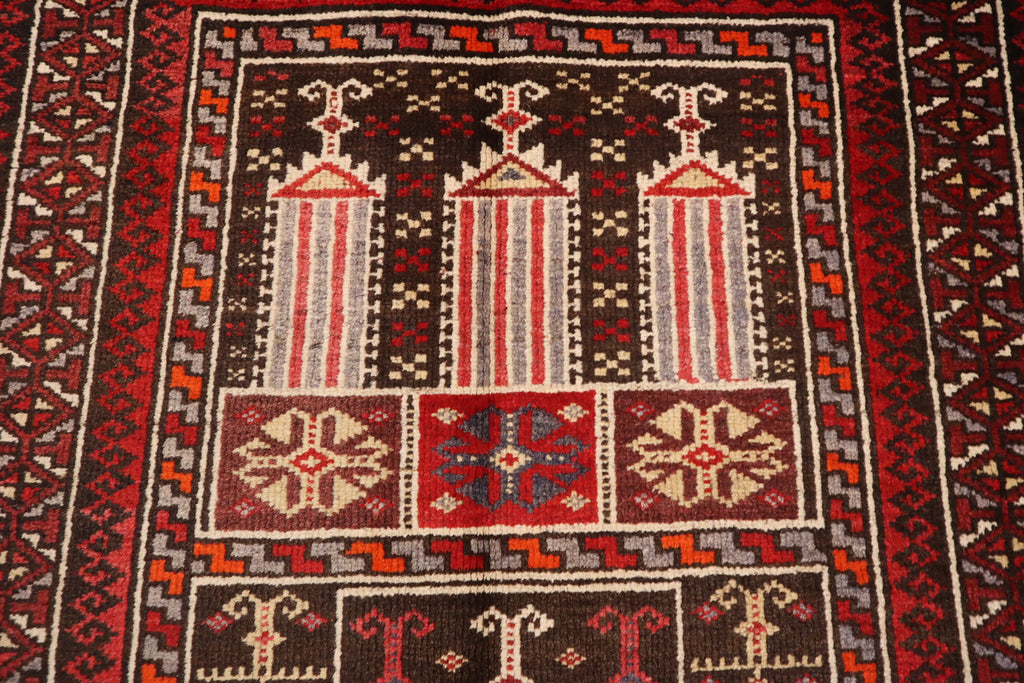 Vintage Afghan Prayer Rug 2'9x4'3 - Handmade Wool Turkmen Bukhara Carpet 1960s