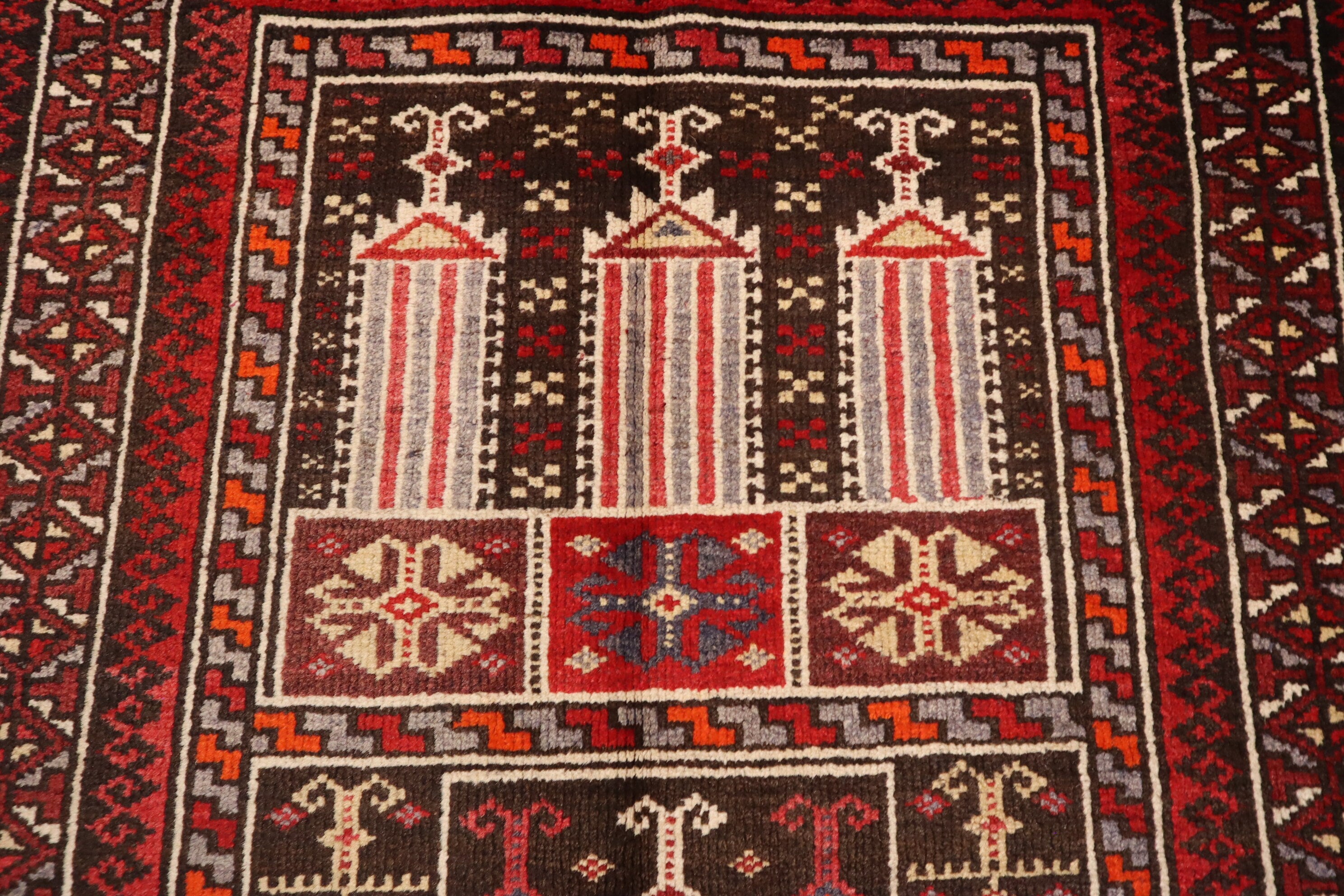 Vintage Afghan Prayer Rug 2'9x4'3 - Handmade Wool Turkmen Bukhara Carpet 1960s