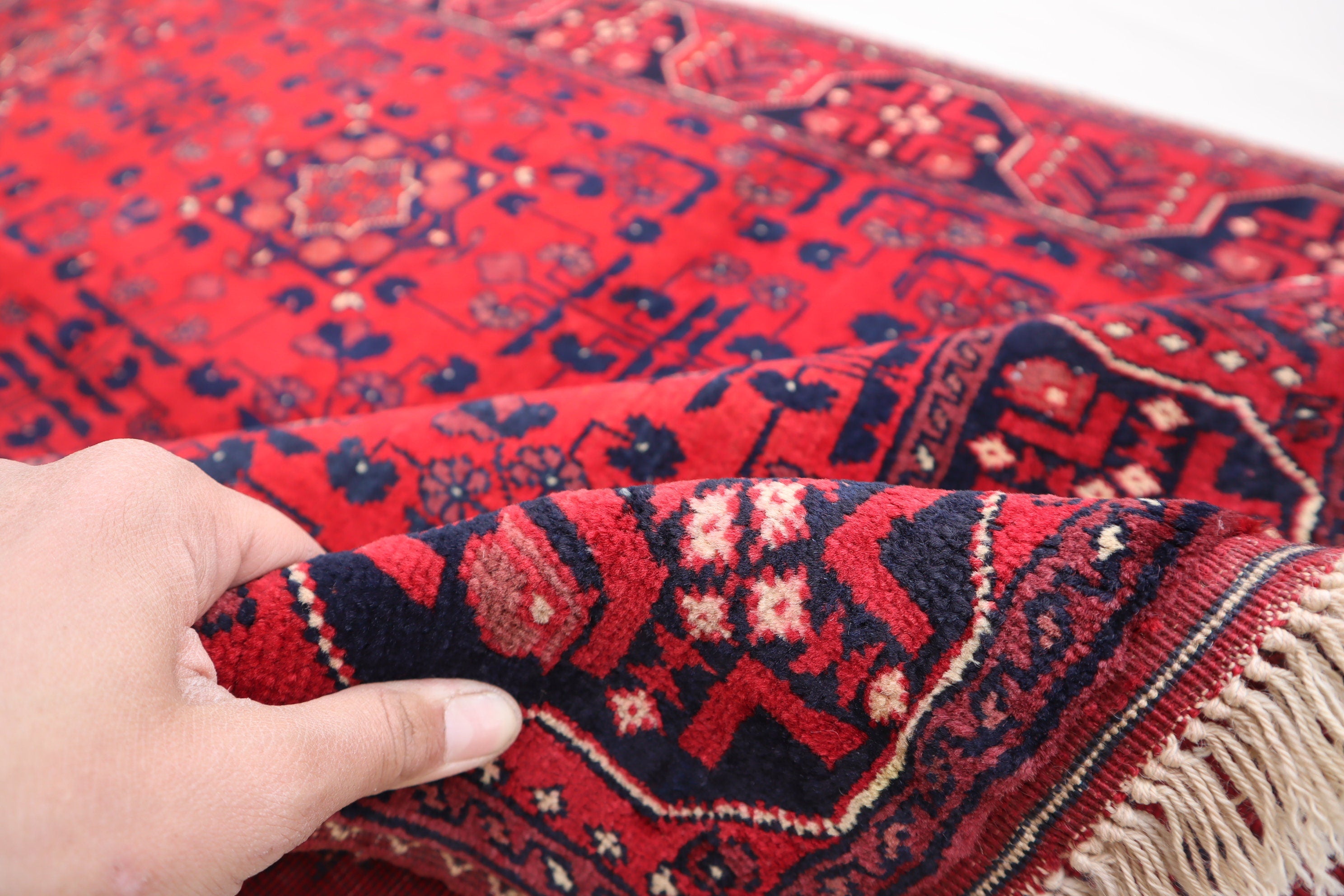 3'4x5 Red Belgic Afghan Hand-Knotted Wool Area Rug for Bedroom/Entryway