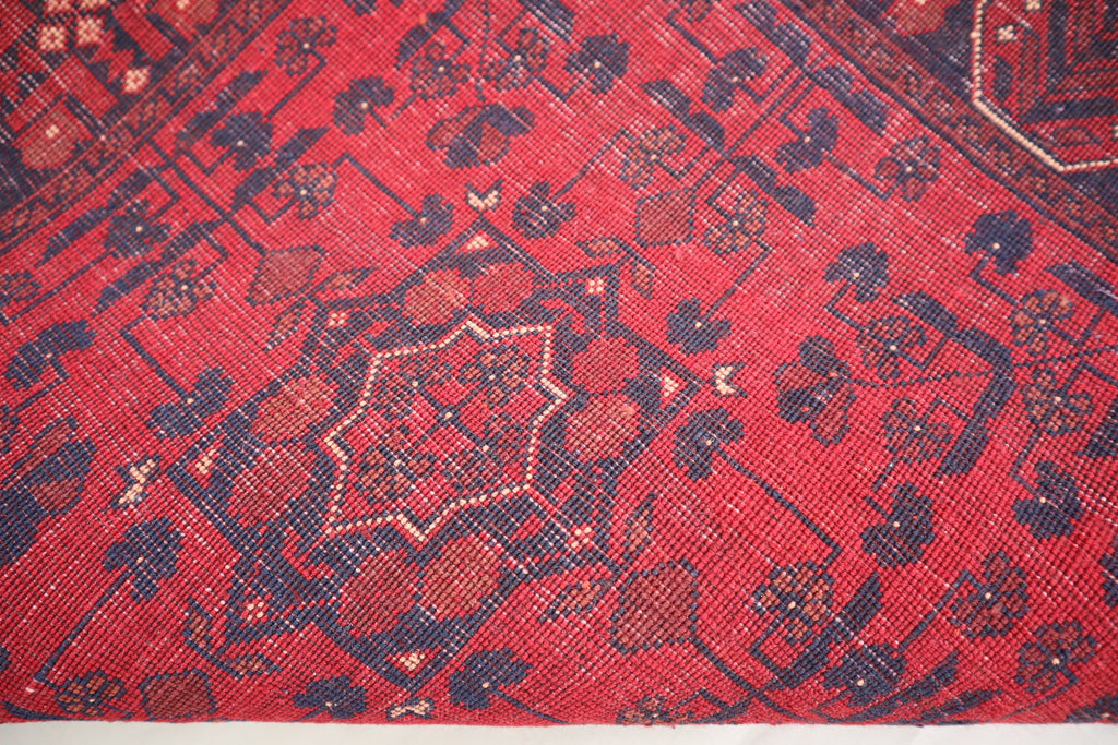 3'4x5 Red Belgic Afghan Hand-Knotted Wool Area Rug for Bedroom/Entryway