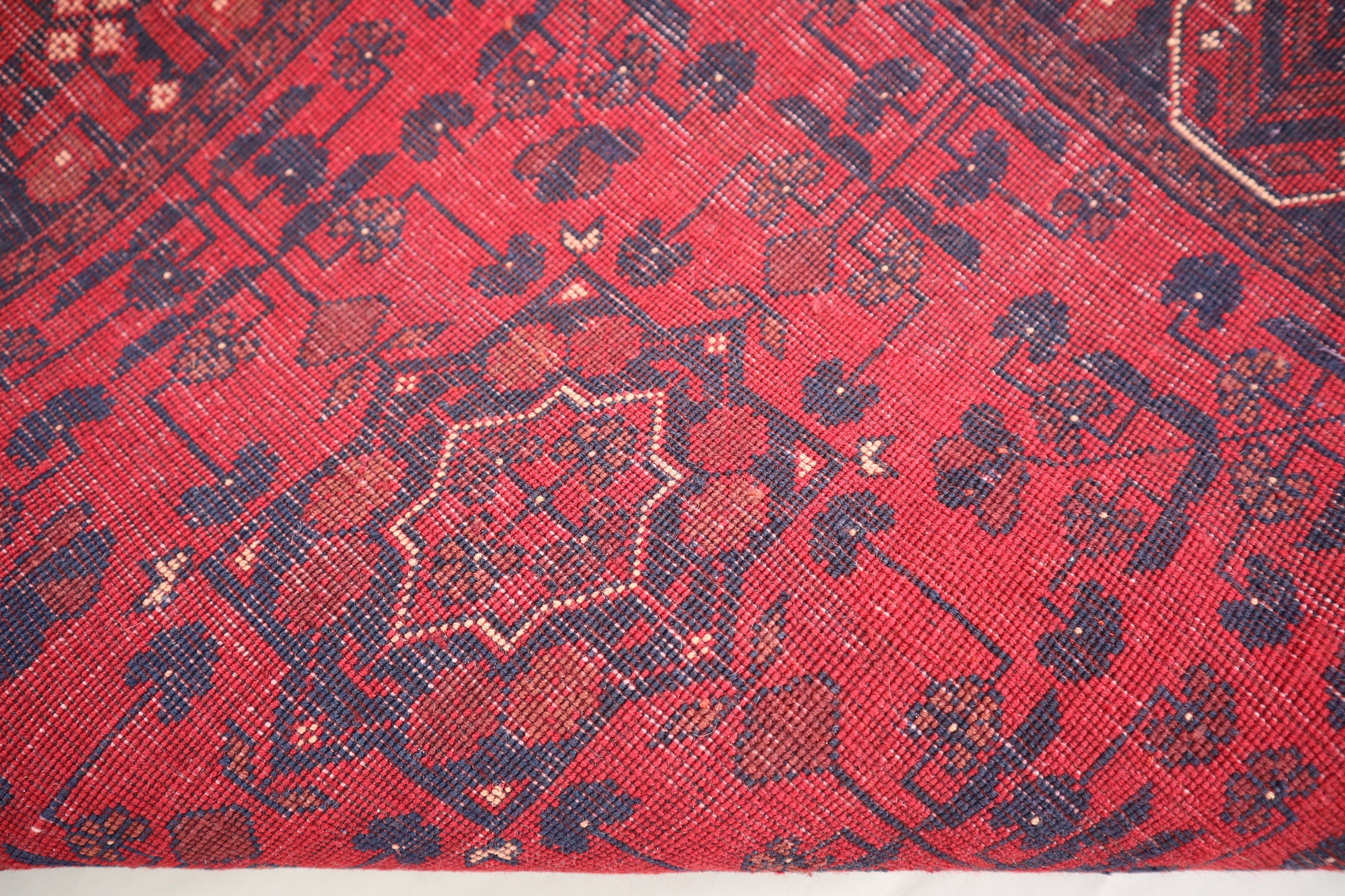 3'4x5 Red Belgic Afghan Hand-Knotted Wool Area Rug for Bedroom/Entryway
