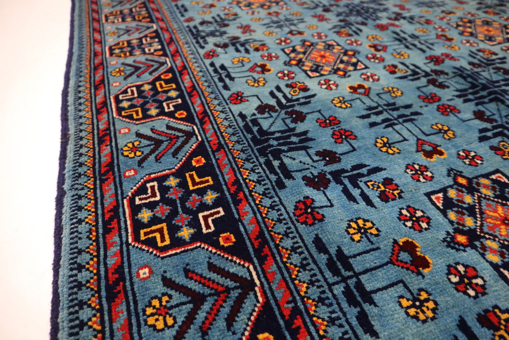 Luxurious 4x6 Blue Turkmen Tribal Bukhara Rug - Handmade Soft Wool Afghan Oriental