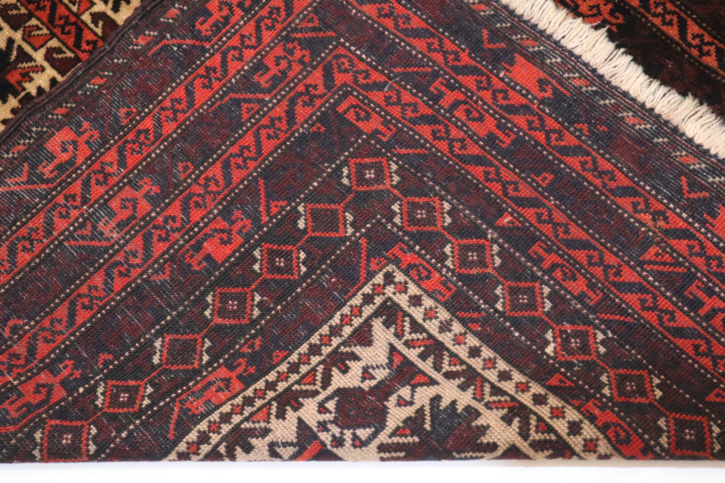 Vintage Handmade Afghan Wool Prayer Rug - Soft Pile Turkmen Tribal Area Carpet