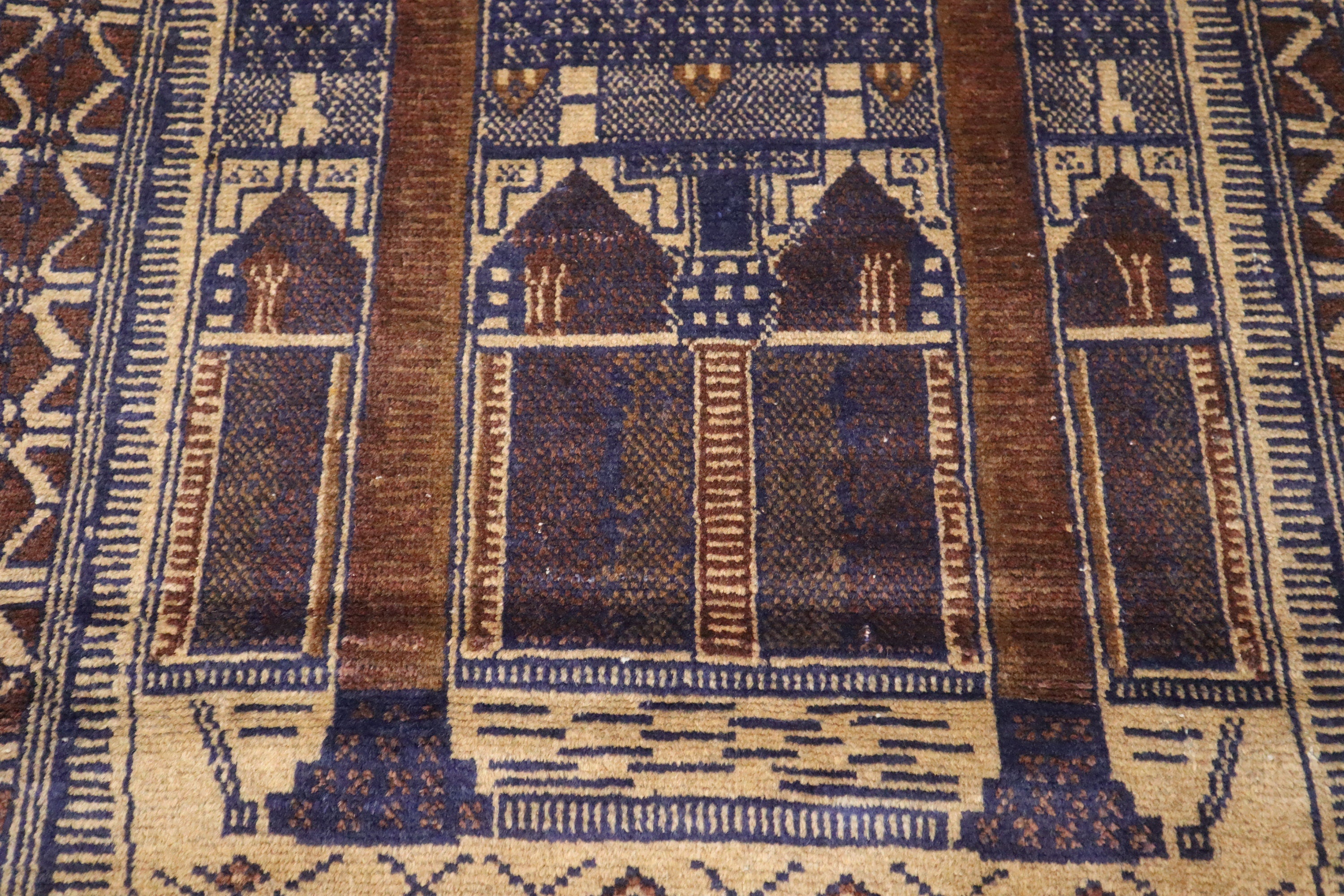 Hand-Knotted Vintage Afghan Prayer Rug - Soft Wool, Organic Dyes, 3x5 Feet