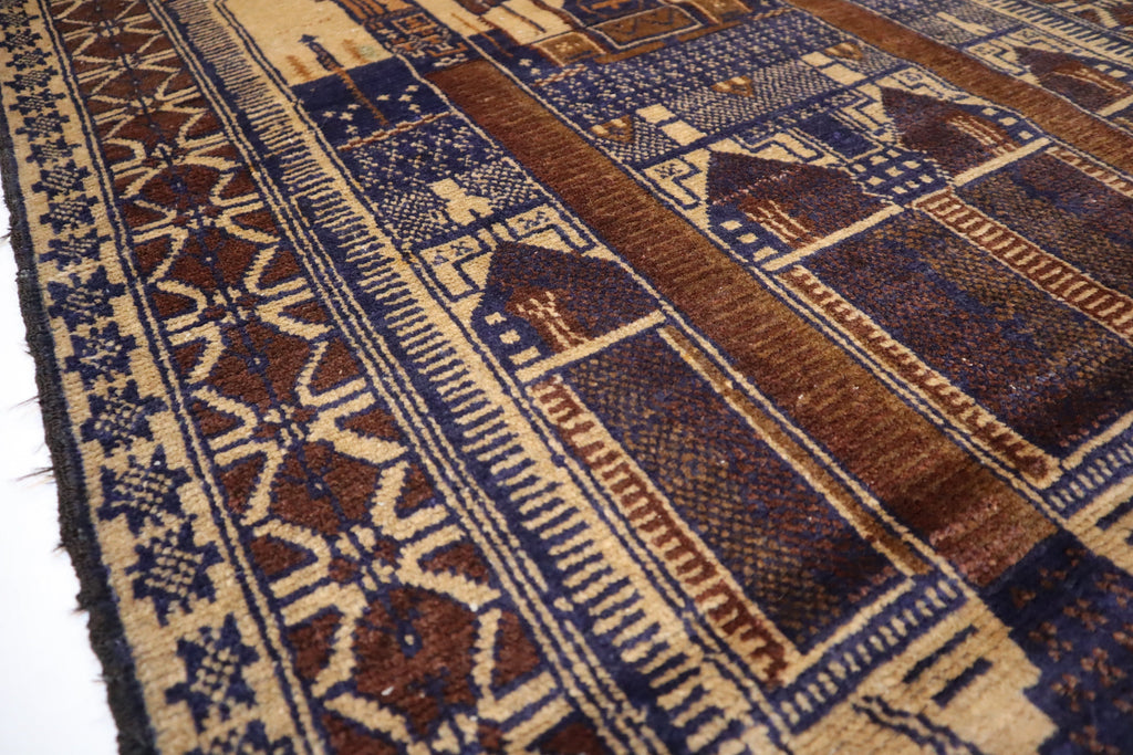 Hand-Knotted Vintage Afghan Prayer Rug - Soft Wool, Organic Dyes, 3x5 Feet
