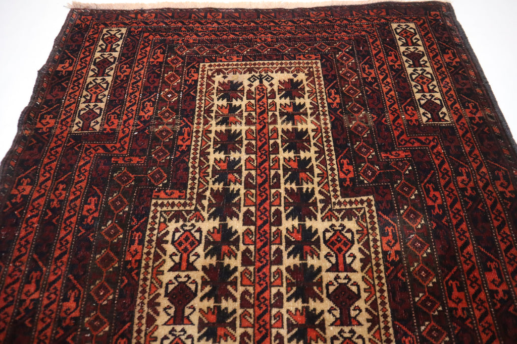 Vintage Handmade Afghan Wool Prayer Rug - Soft Pile Turkmen Tribal Area Carpet