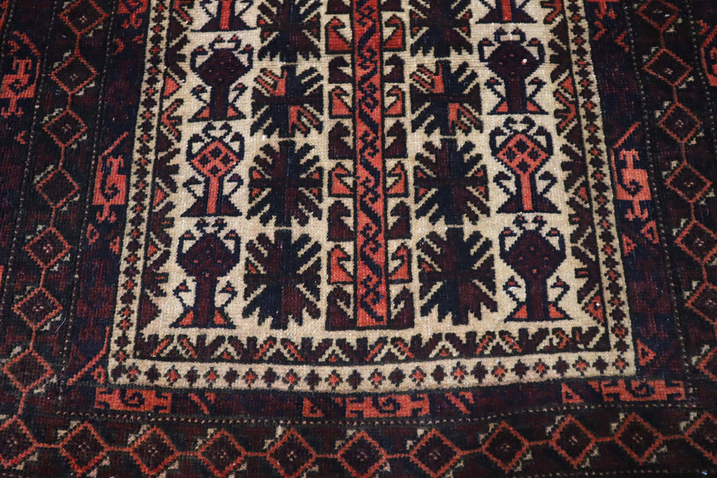 Vintage Handmade Afghan Wool Prayer Rug - Soft Pile Turkmen Tribal Area Carpet