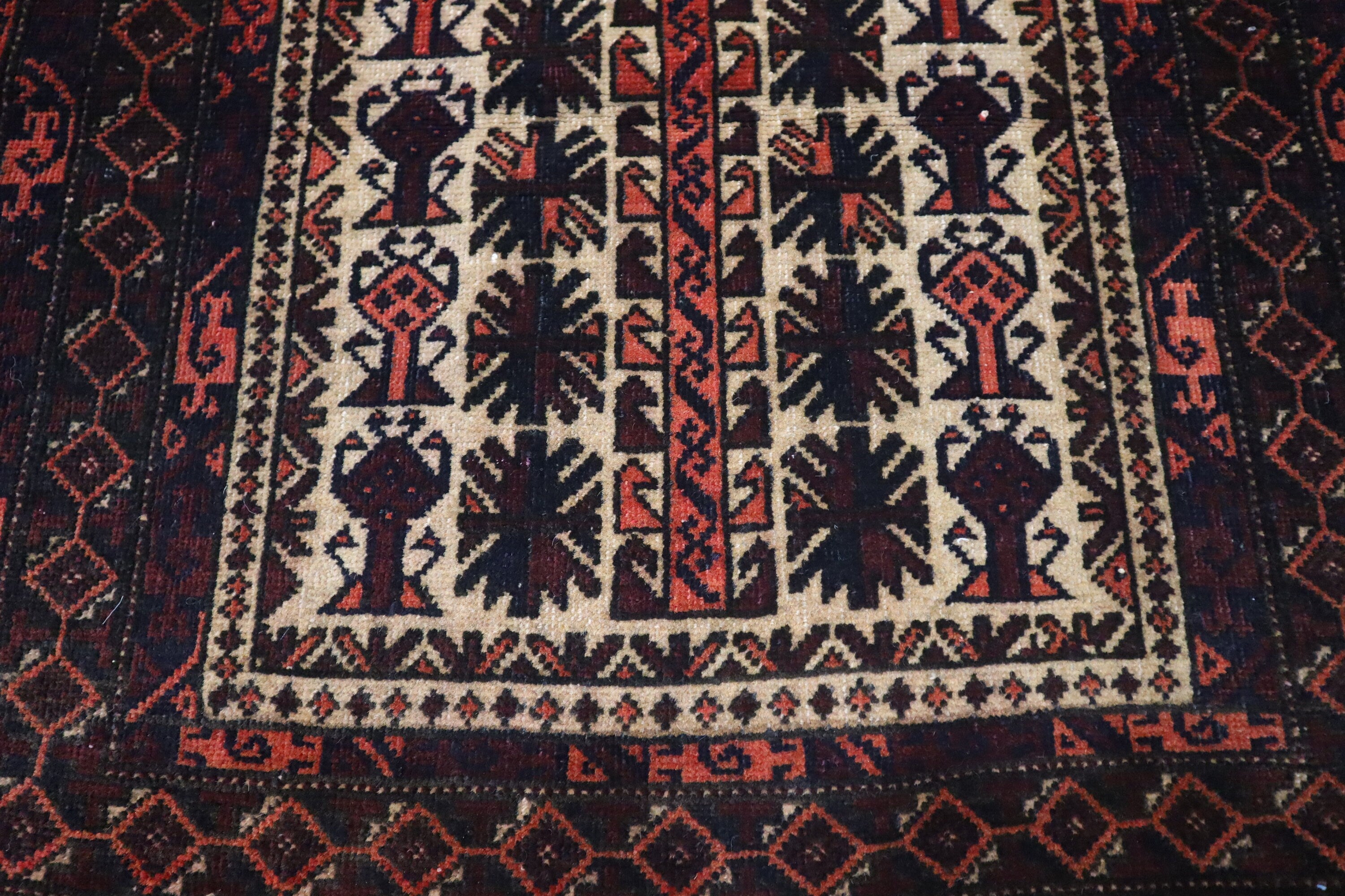 Vintage Handmade Afghan Wool Prayer Rug - Soft Pile Turkmen Tribal Area Carpet