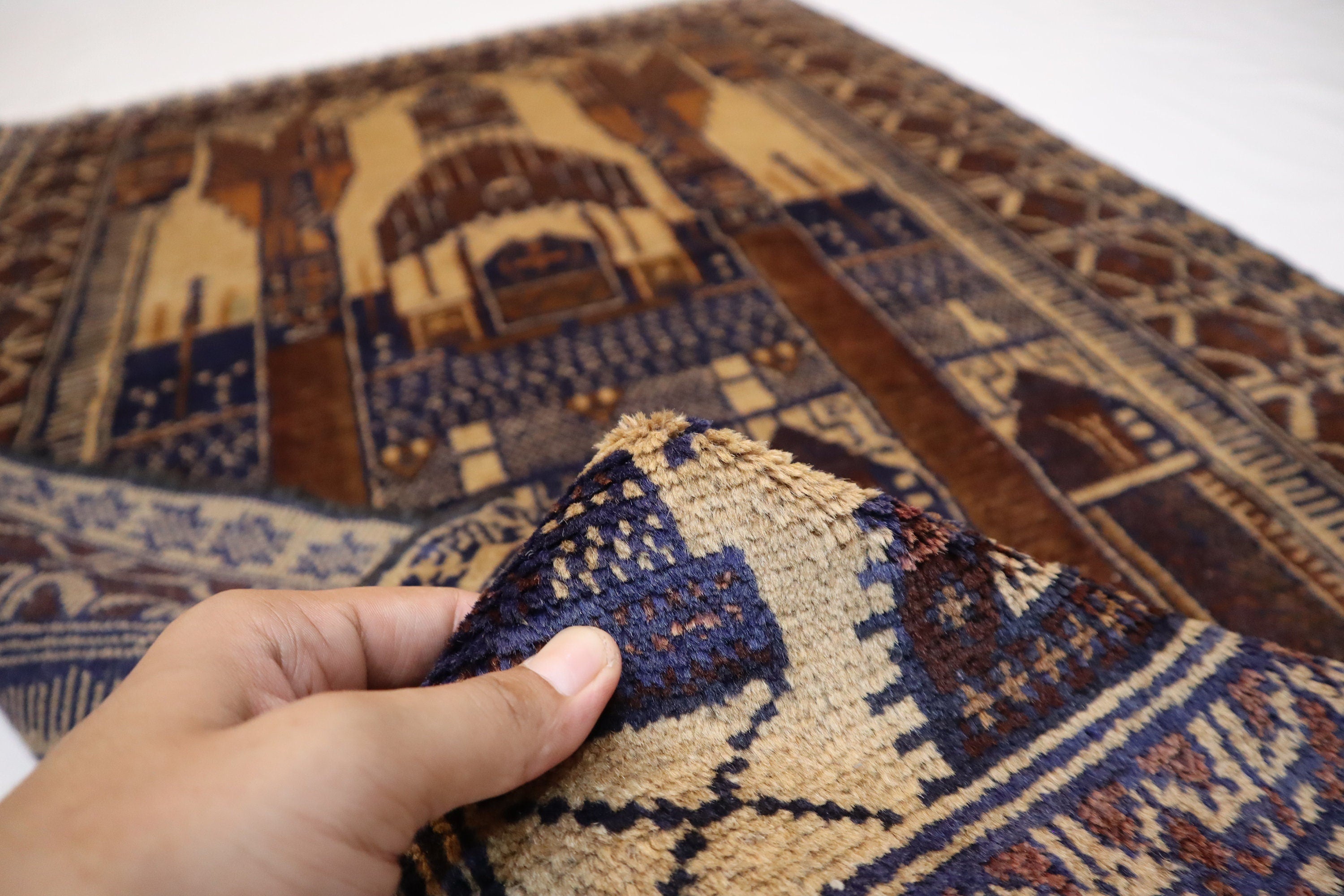 Hand-Knotted Vintage Afghan Prayer Rug - Soft Wool, Organic Dyes, 3x5 Feet