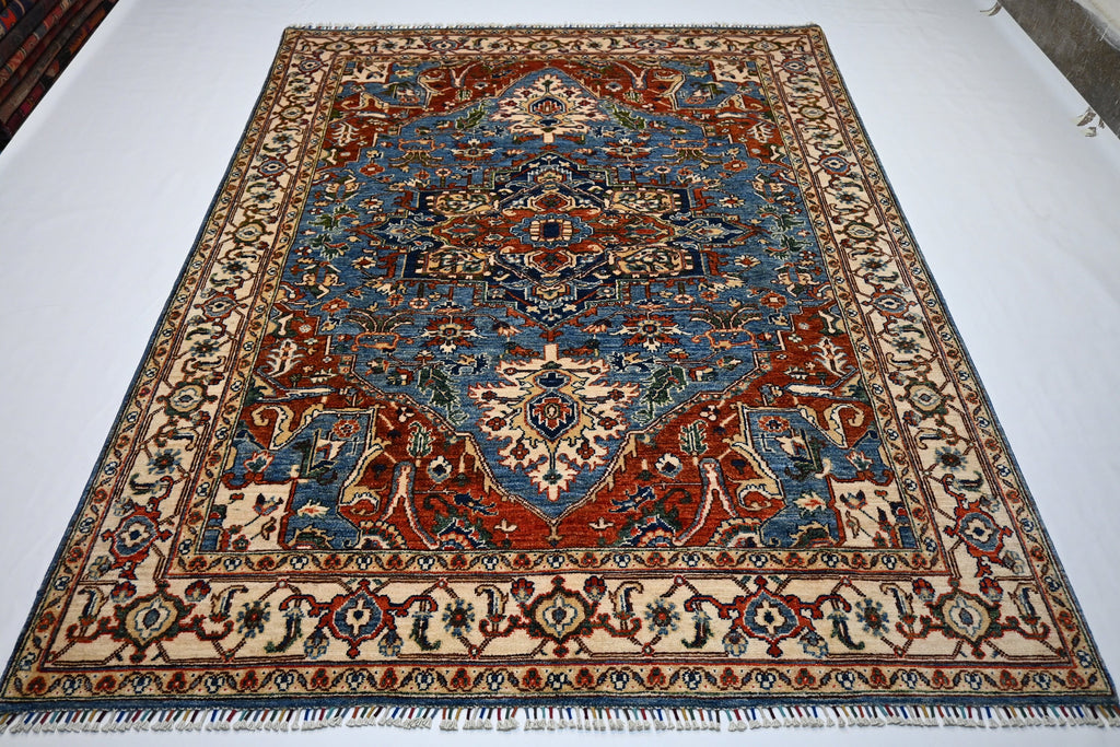Exquisite 6x8 Afghan Super Fine Turkish Heriz Wool Hand-Knotted Oriental Area Rug