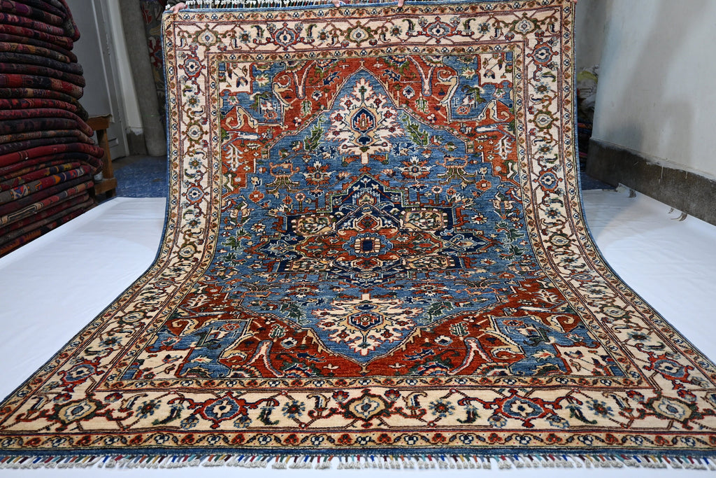 Exquisite 6x8 Afghan Super Fine Turkish Heriz Wool Hand-Knotted Oriental Area Rug