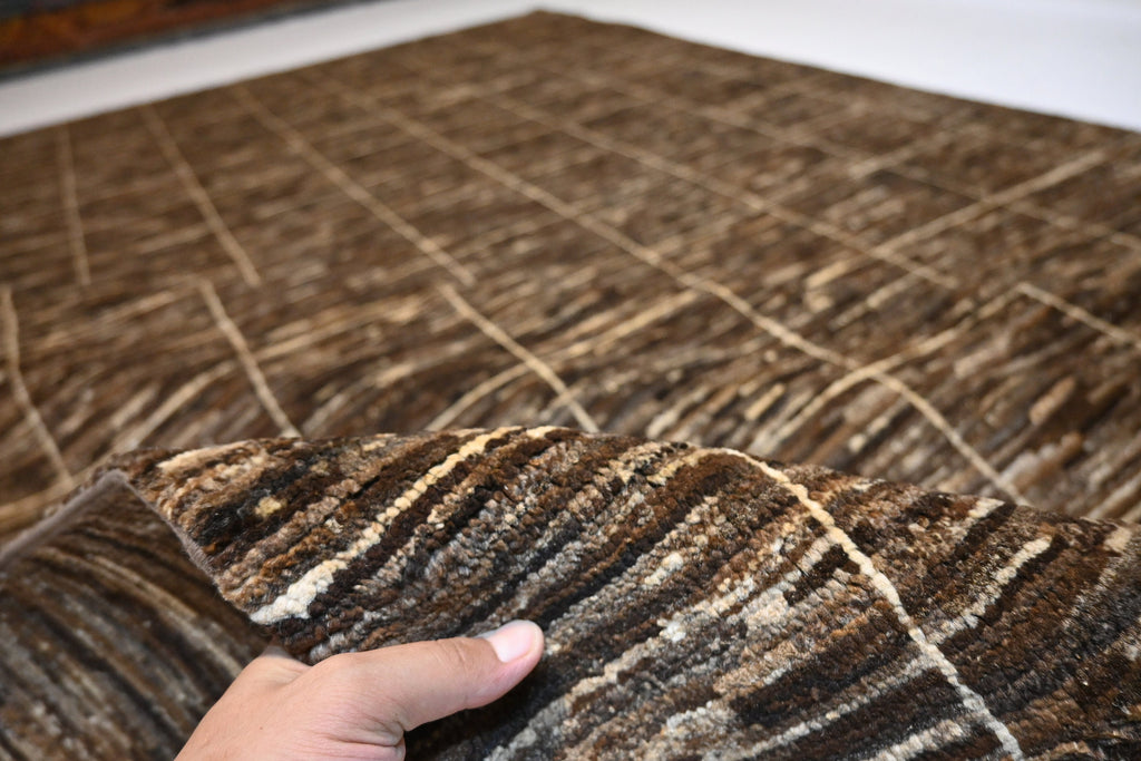 Hand-Knotted 7x10 Natural Afghan Gabbeh Sheep Wool Area Rug for Living Room