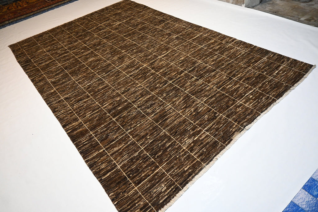 Hand-Knotted 7x10 Natural Afghan Gabbeh Sheep Wool Area Rug for Living Room