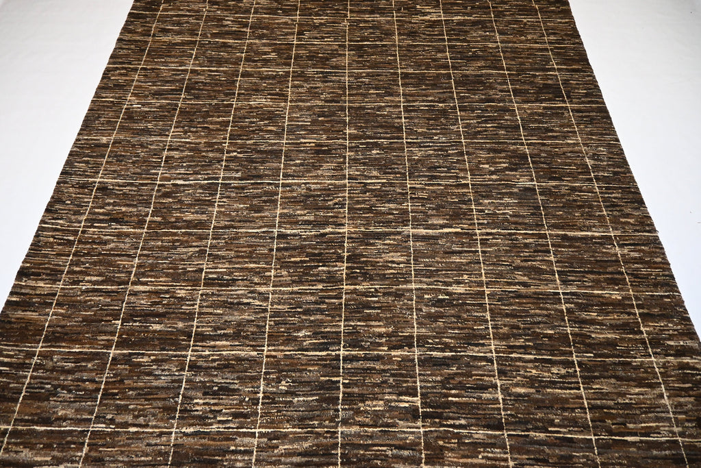 Hand-Knotted 7x10 Natural Afghan Gabbeh Sheep Wool Area Rug for Living Room