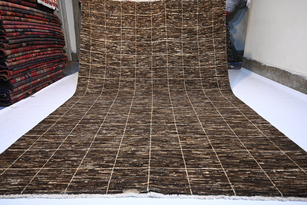 Hand-Knotted 7x10 Natural Afghan Gabbeh Sheep Wool Area Rug for Living Room