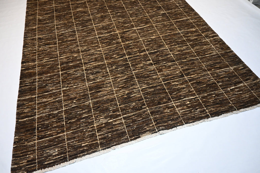 Hand-Knotted 7x10 Natural Afghan Gabbeh Sheep Wool Area Rug for Living Room