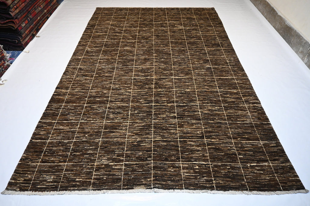 Hand-Knotted 7x10 Natural Afghan Gabbeh Sheep Wool Area Rug for Living Room