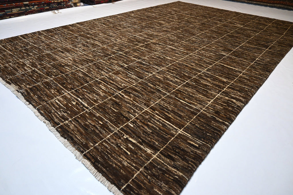 Hand-Knotted 7x10 Natural Afghan Gabbeh Sheep Wool Area Rug for Living Room