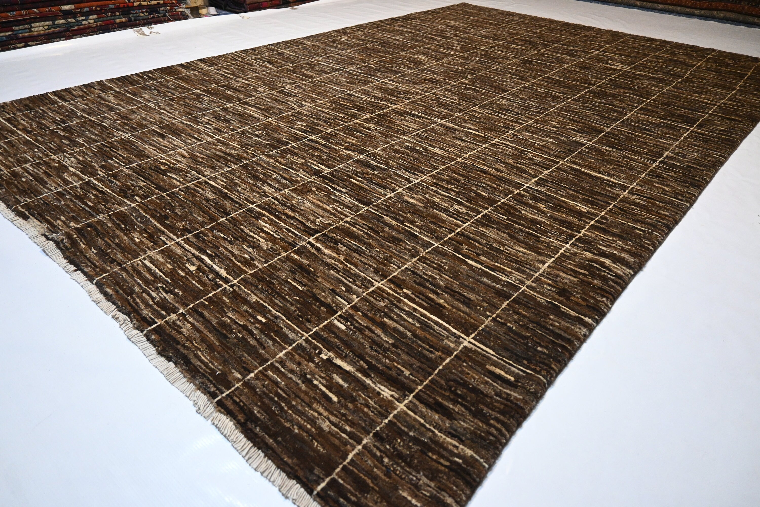 Hand-Knotted 7x10 Natural Afghan Gabbeh Sheep Wool Area Rug for Living Room