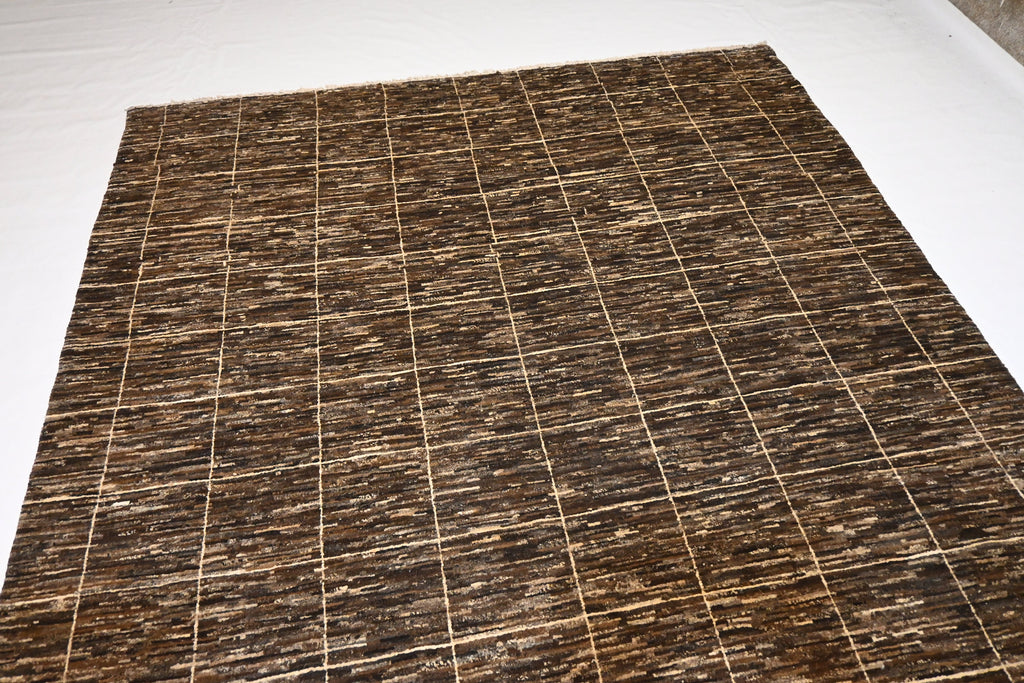 Hand-Knotted 7x10 Natural Afghan Gabbeh Sheep Wool Area Rug for Living Room