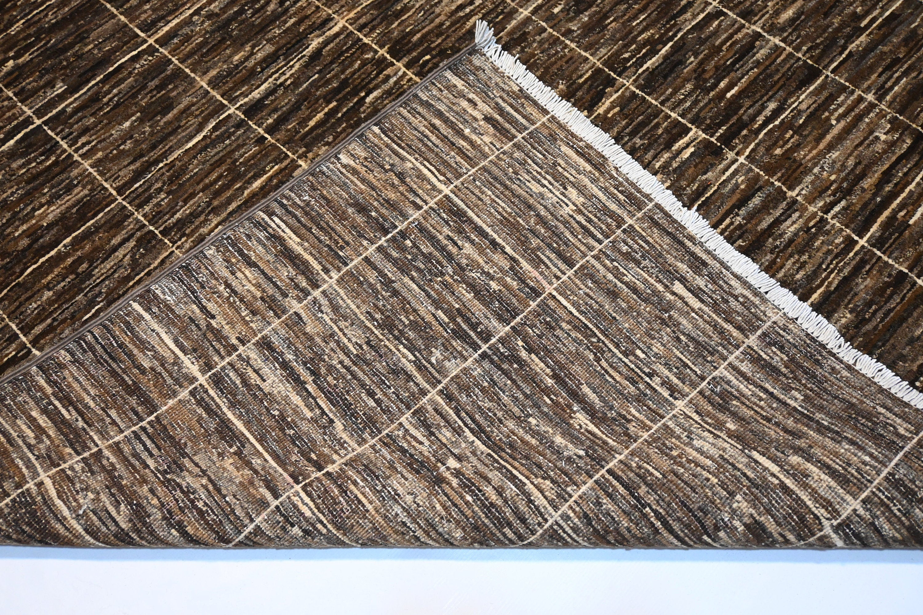 Hand-Knotted 7x10 Natural Afghan Gabbeh Sheep Wool Area Rug for Living Room