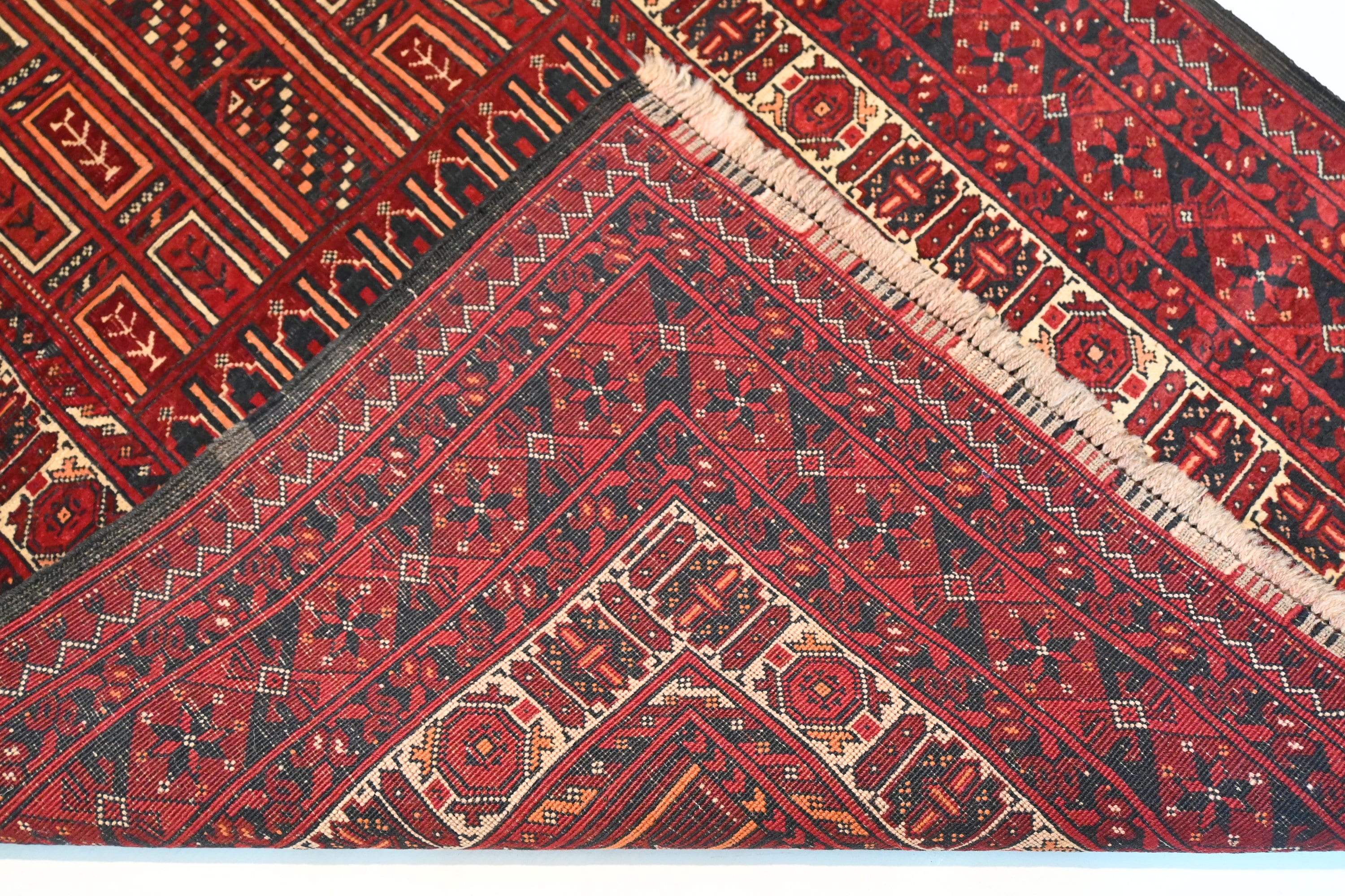 Vintage Afghan Prayer Rug Hand-Knotted Wool 3'3x5'6 ft Antique Nomadic Turkmen