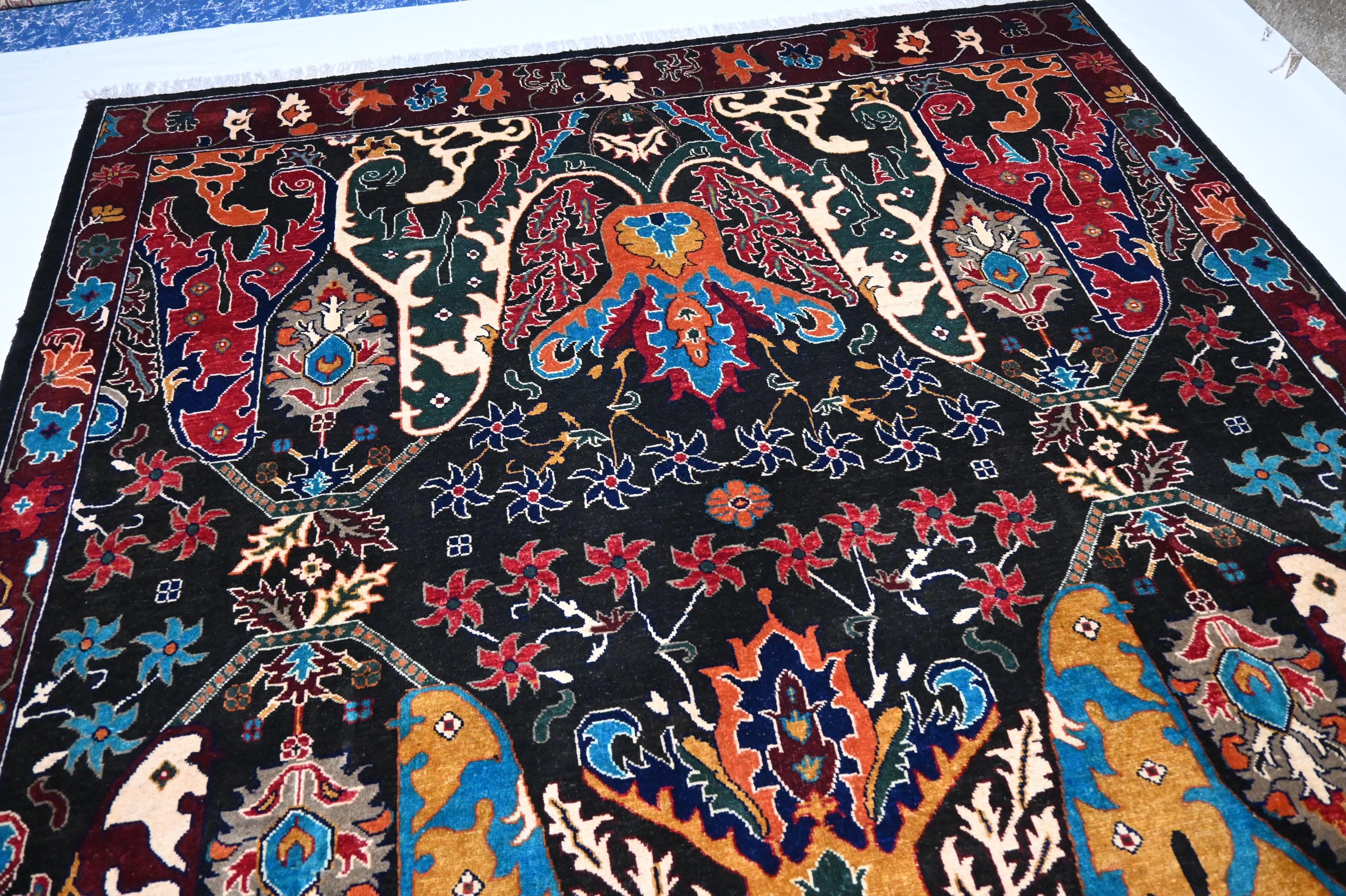 8x10 Black Serapi Rug, Fine Afghan Wool, Handmade Oriental Living Room Decor