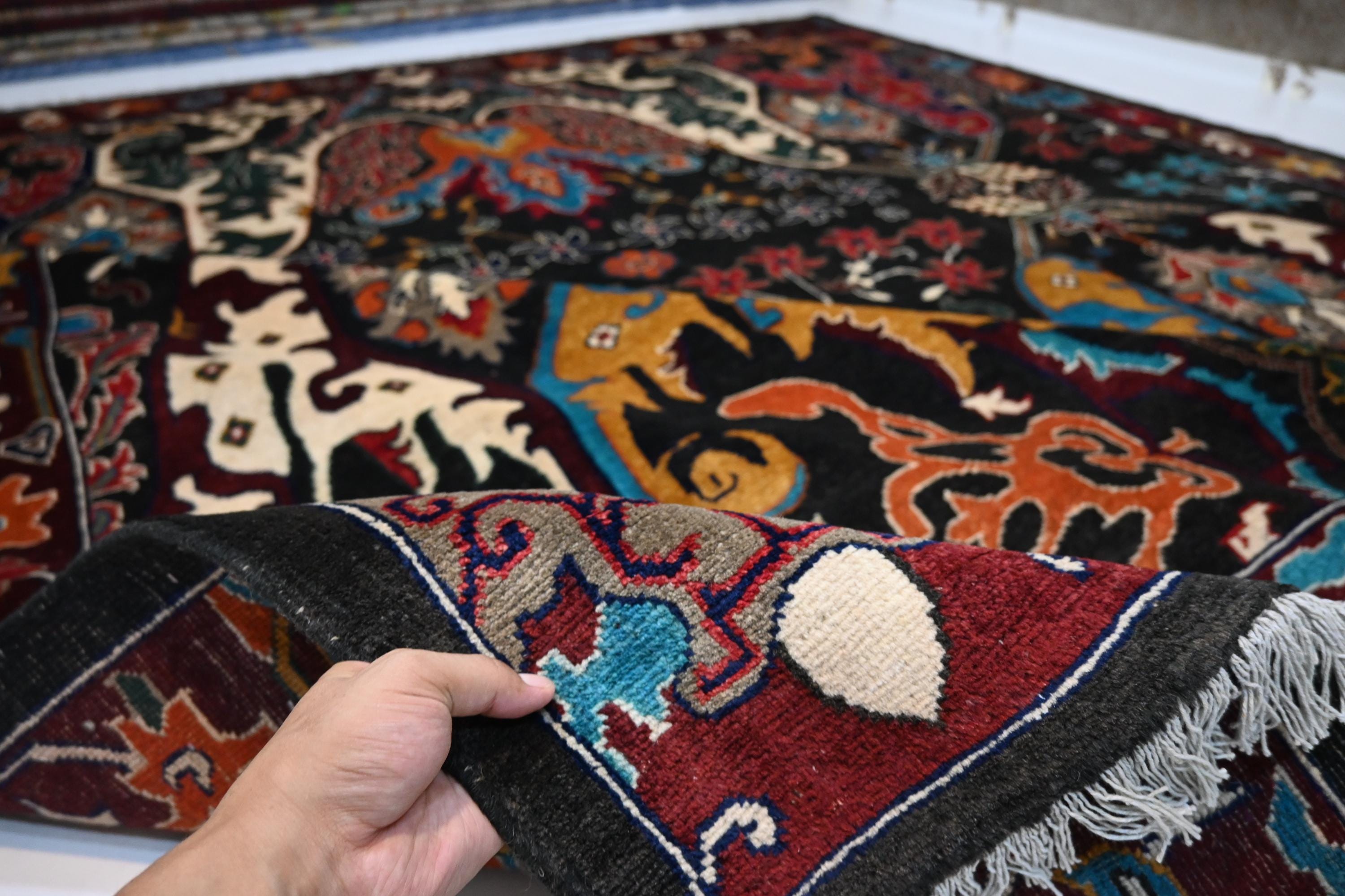 8x10 Black Serapi Rug, Fine Afghan Wool, Handmade Oriental Living Room Decor